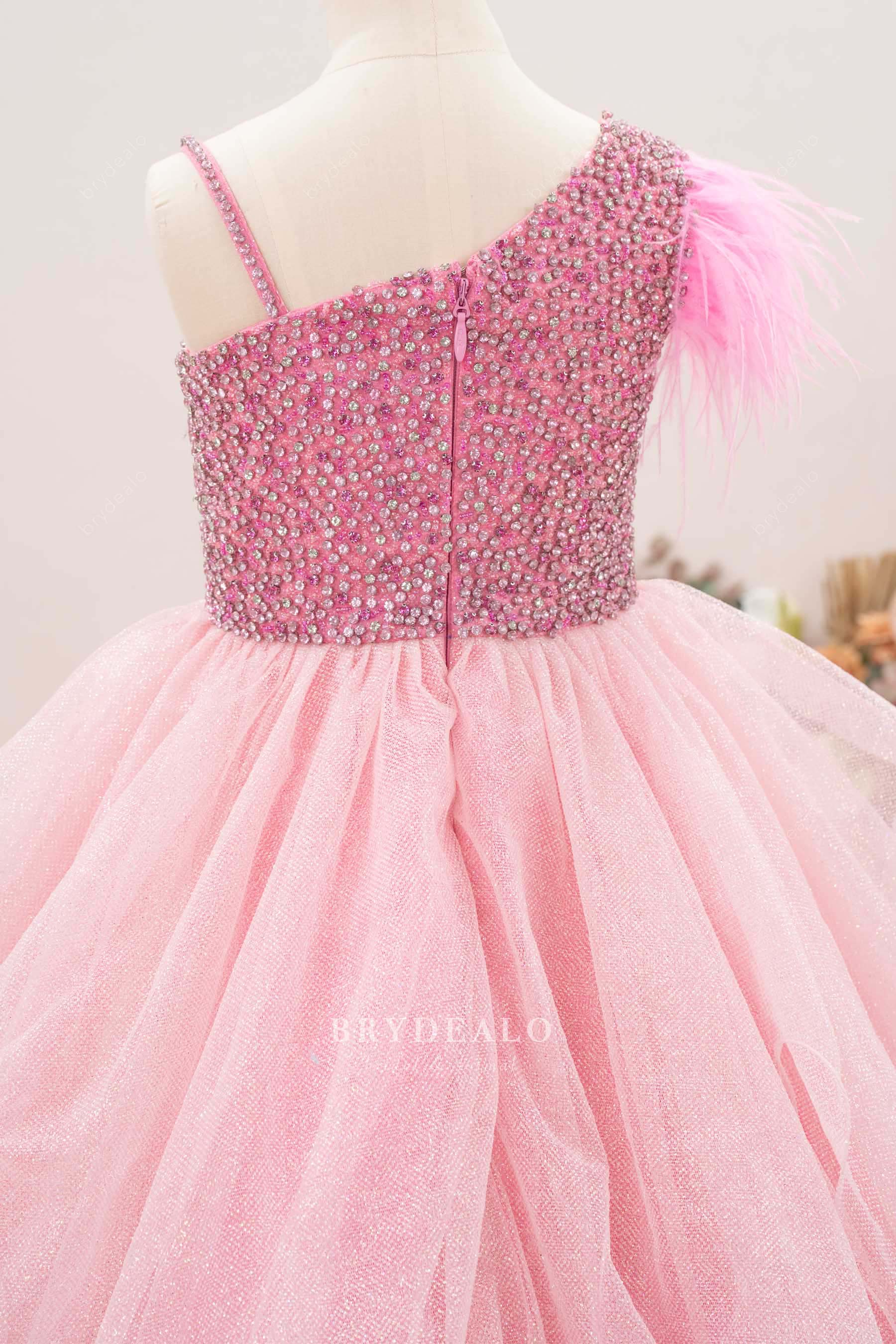 one-shoulder rhinestone strap pageant gown