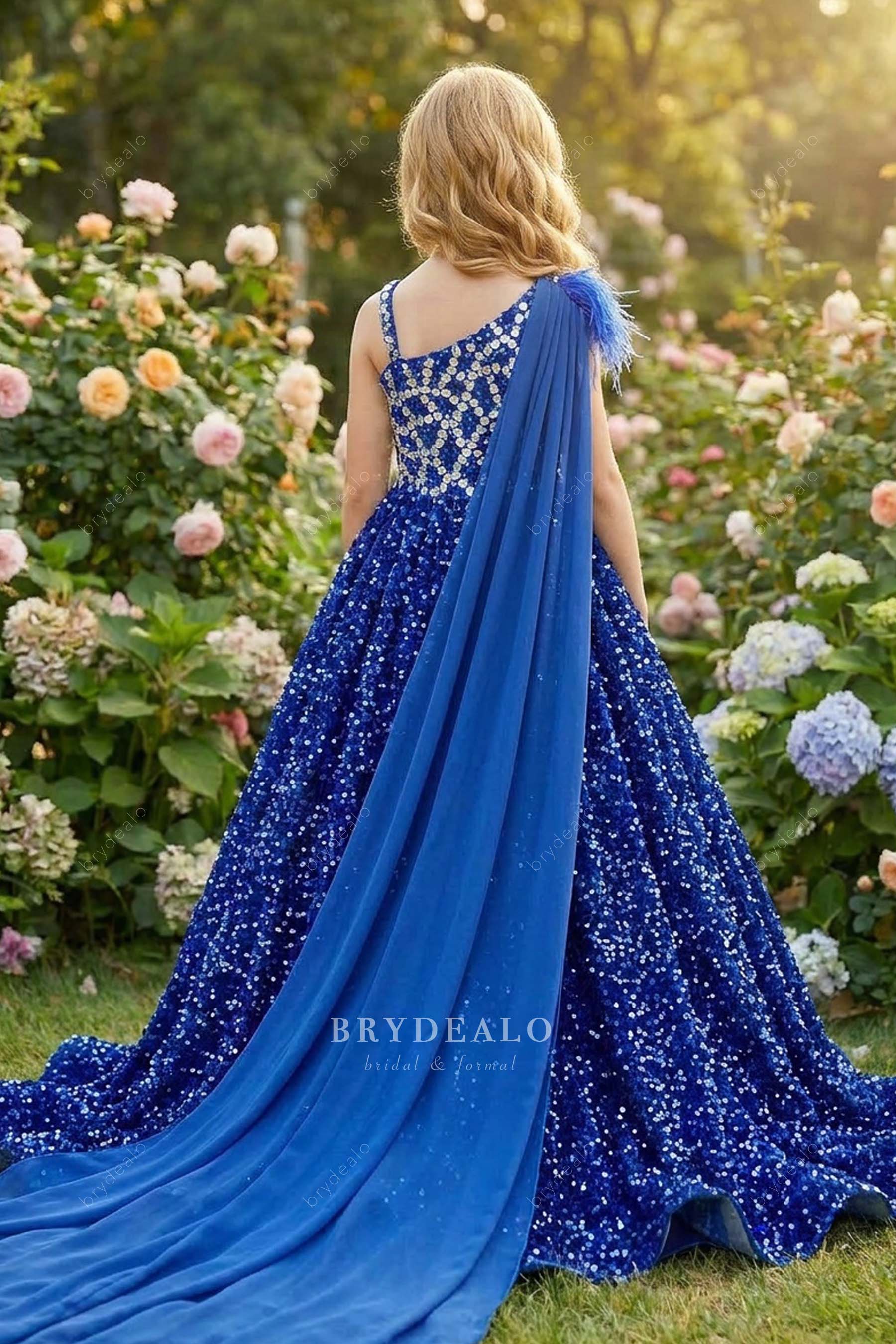 one-shoulder sequined little girl pageant gown