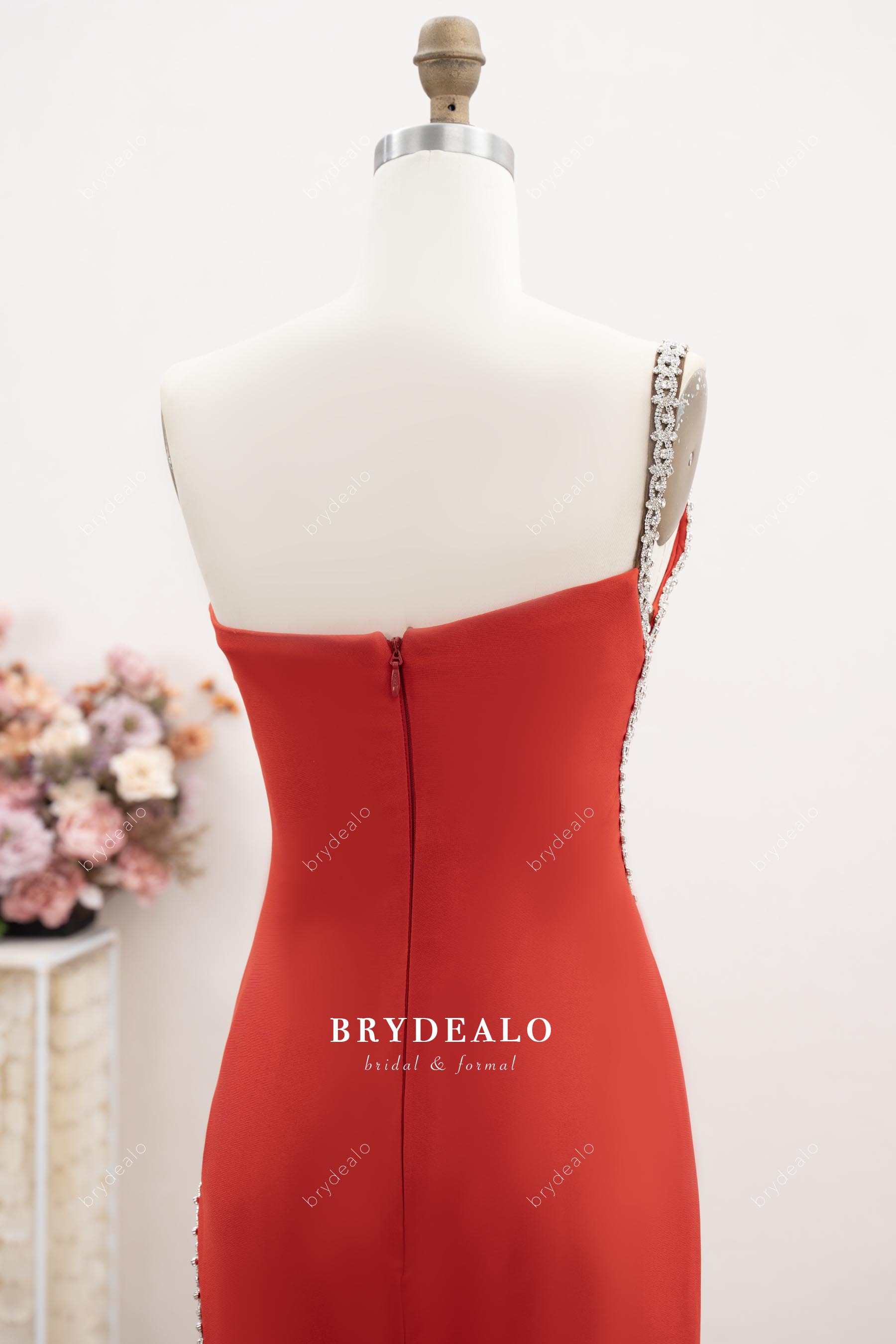 one-shoulder strap formal dress