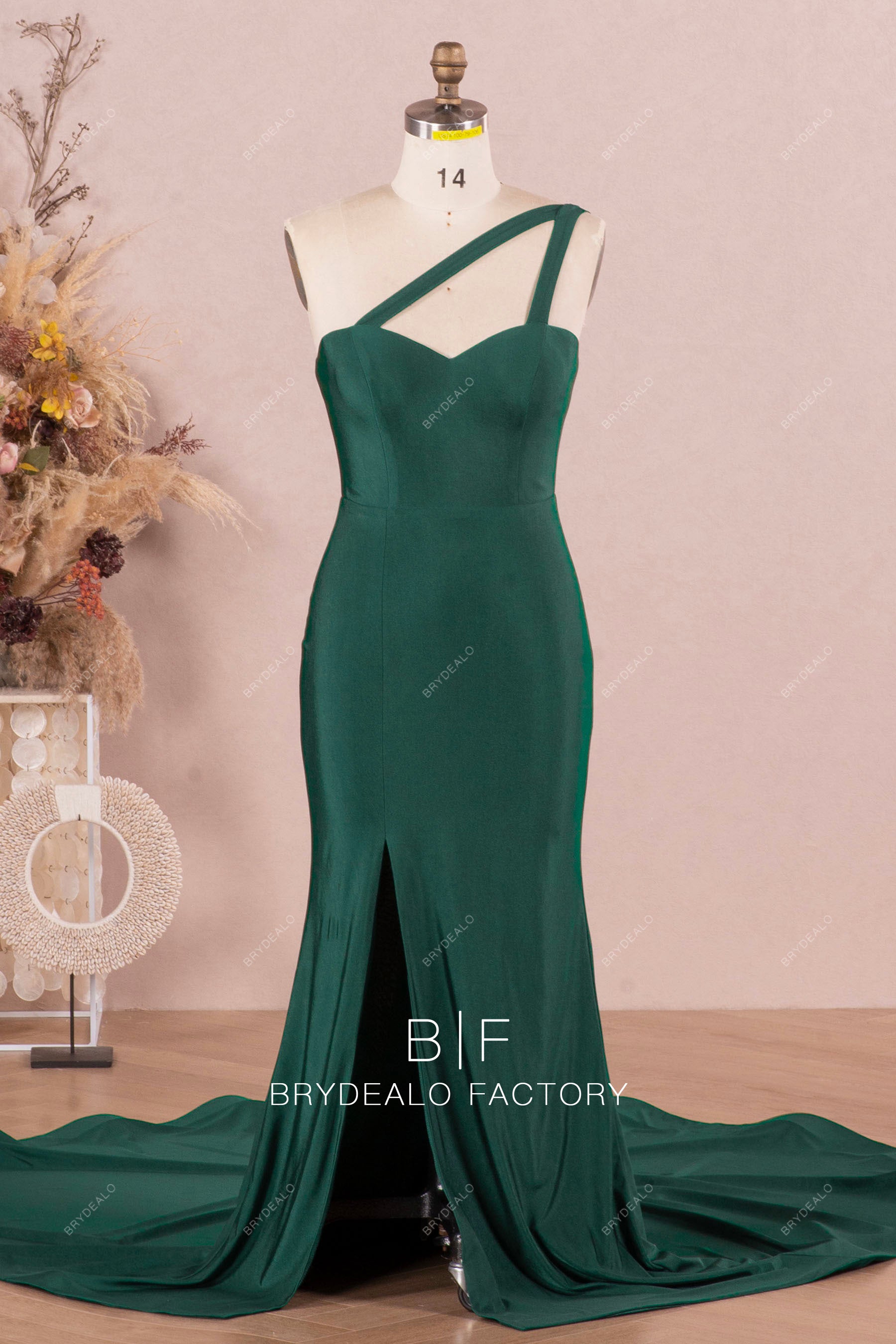 One-Shoulder Strap Elastic Jersey Bridesmaid Dress