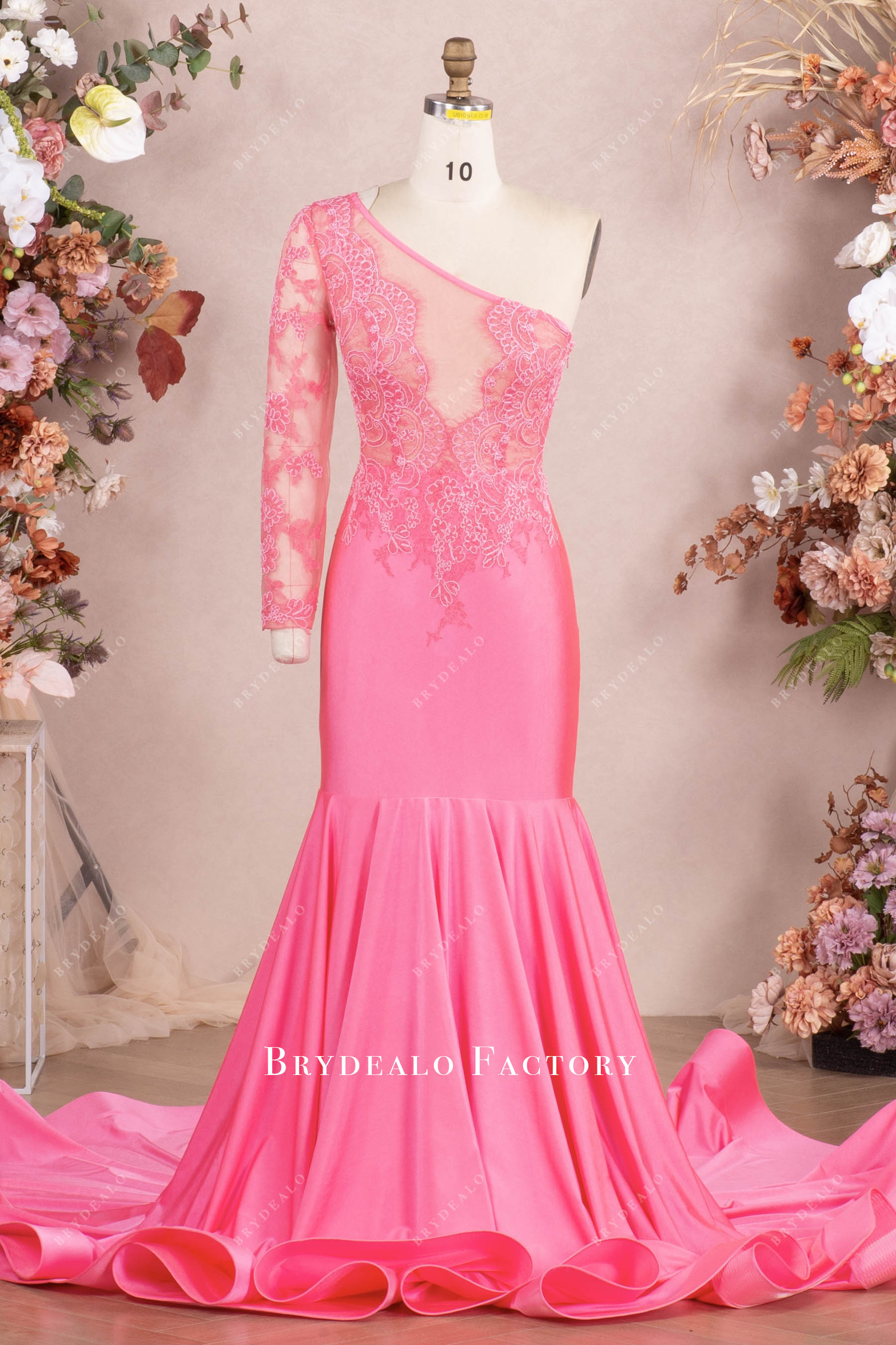 Flamingo One Sleeve Lace Jersey Mermaid Prom Dress Flamingo One Sleeve Lace Jersey Mermaid Prom Dress