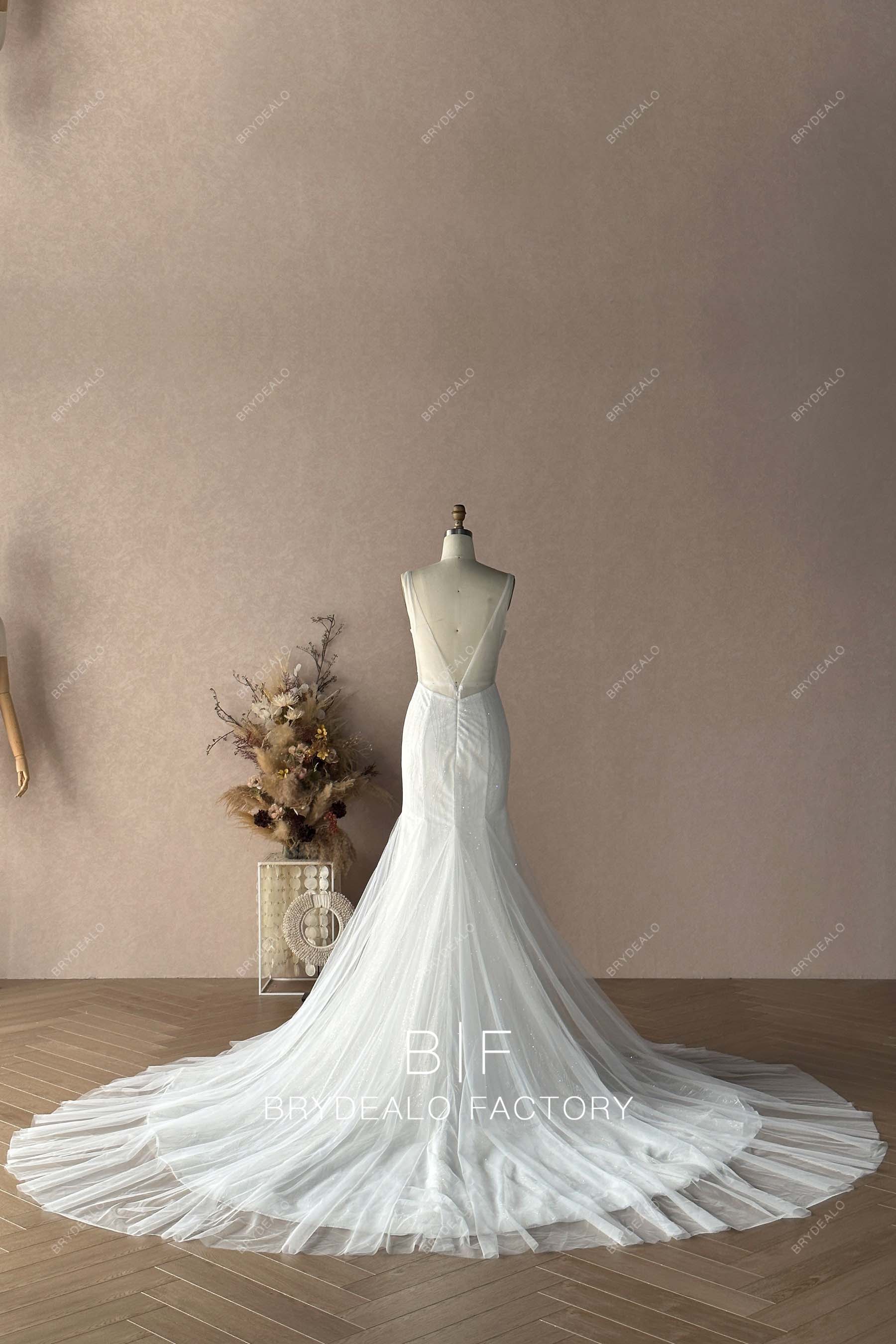 Open V-back Designer Long Train Wedding Dress