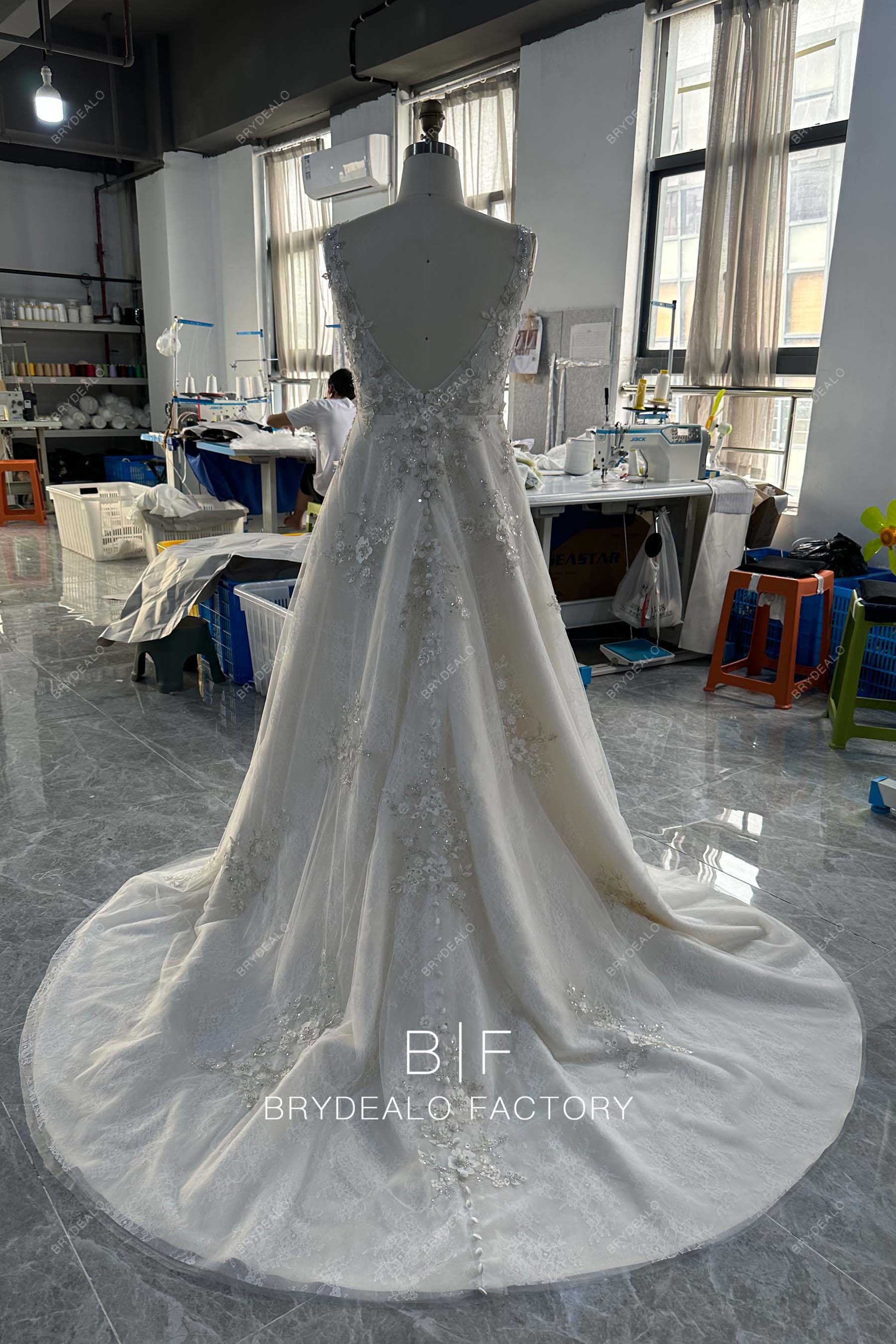 open back A-line wedding gown