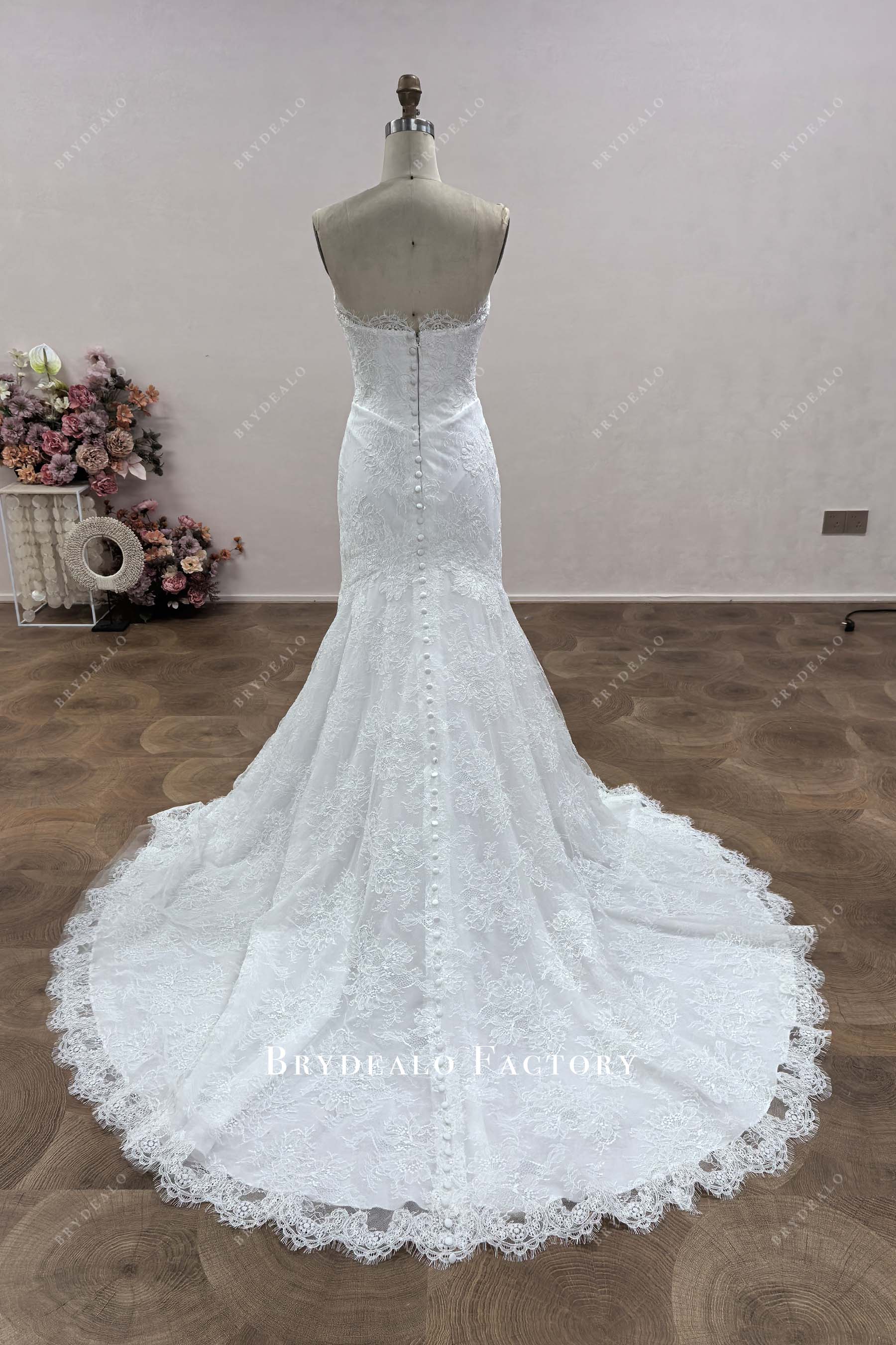 open back chapel train wedding dress