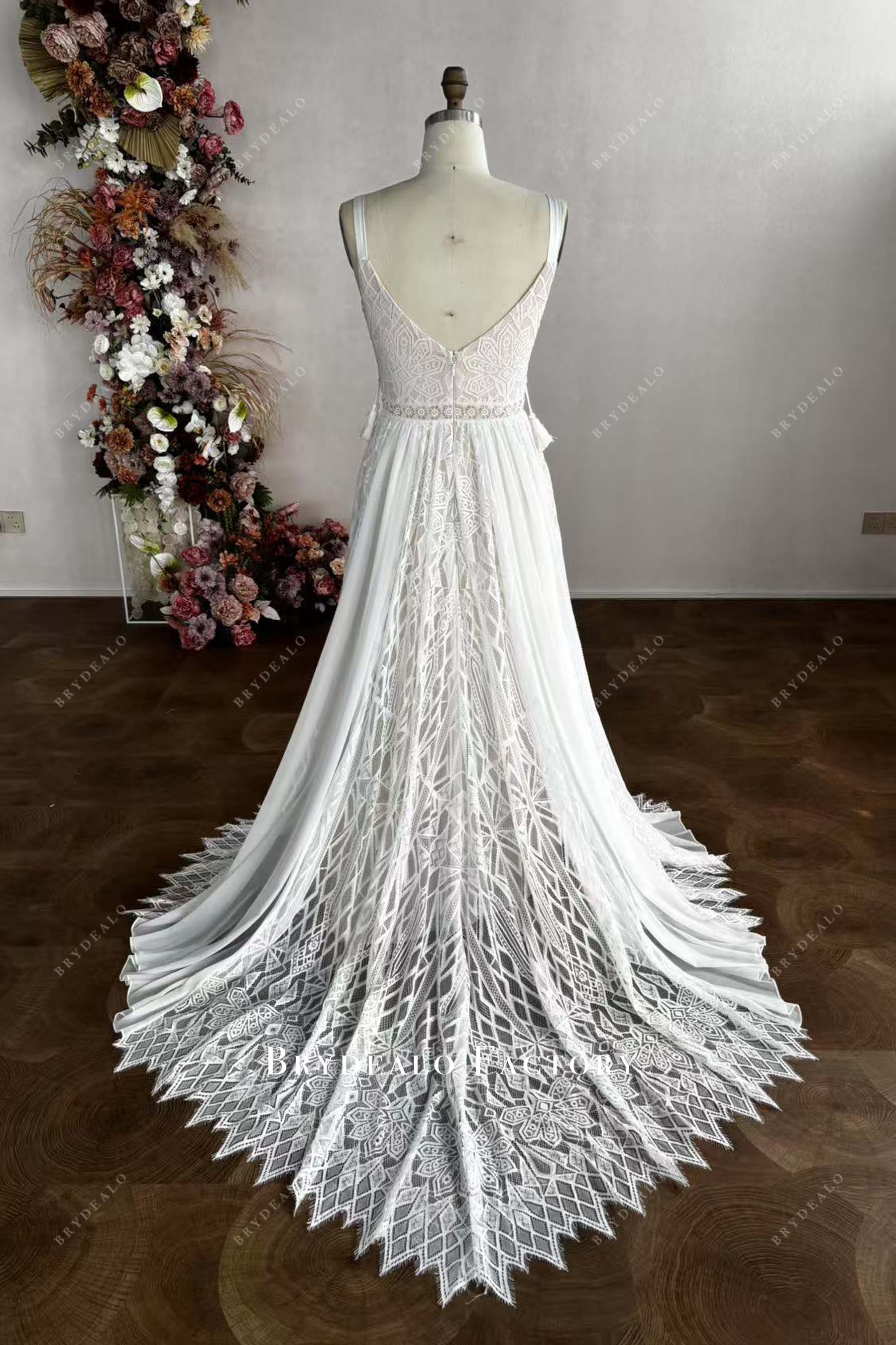 open back court train wedding dress