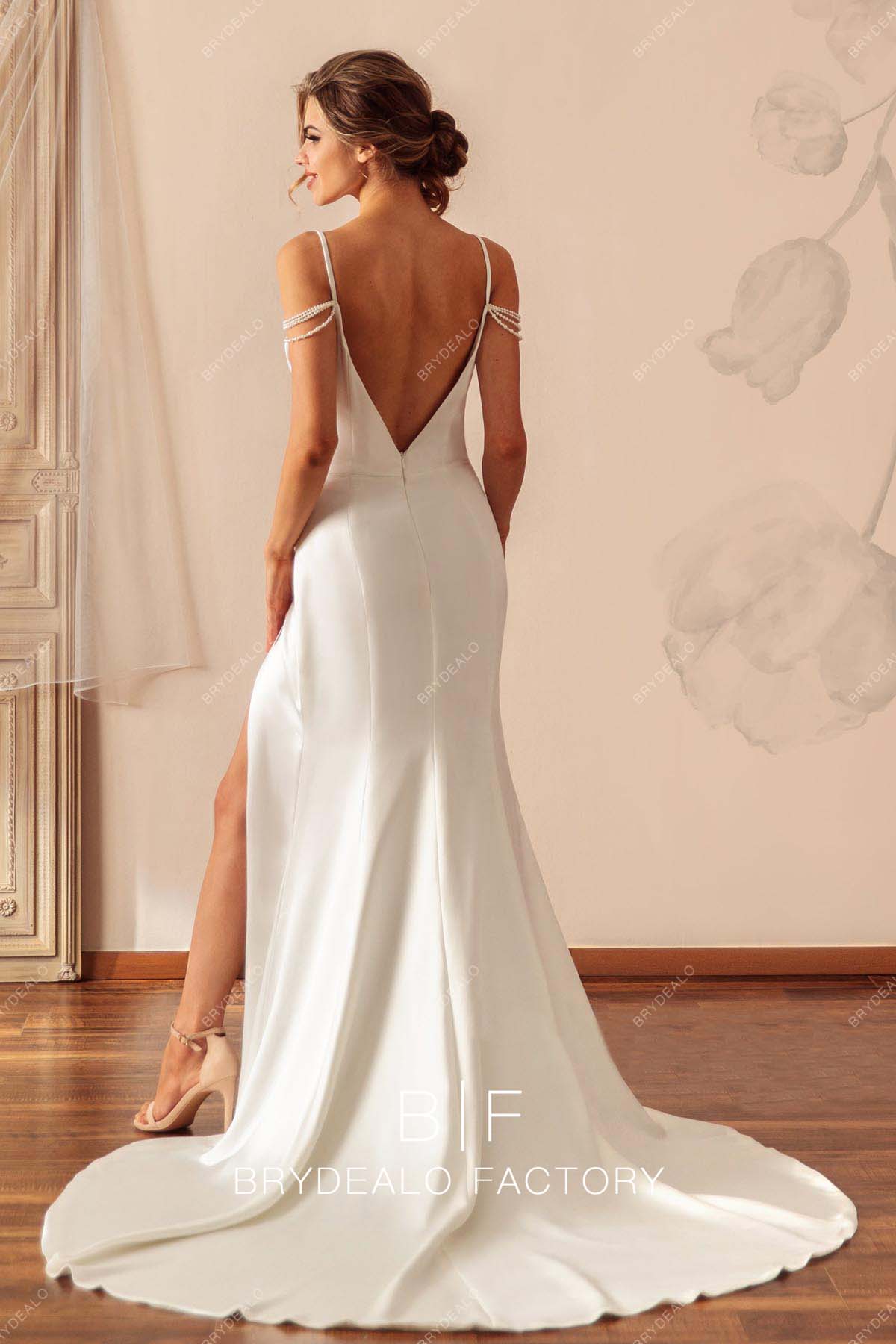 open V-back chapel train wedding dress