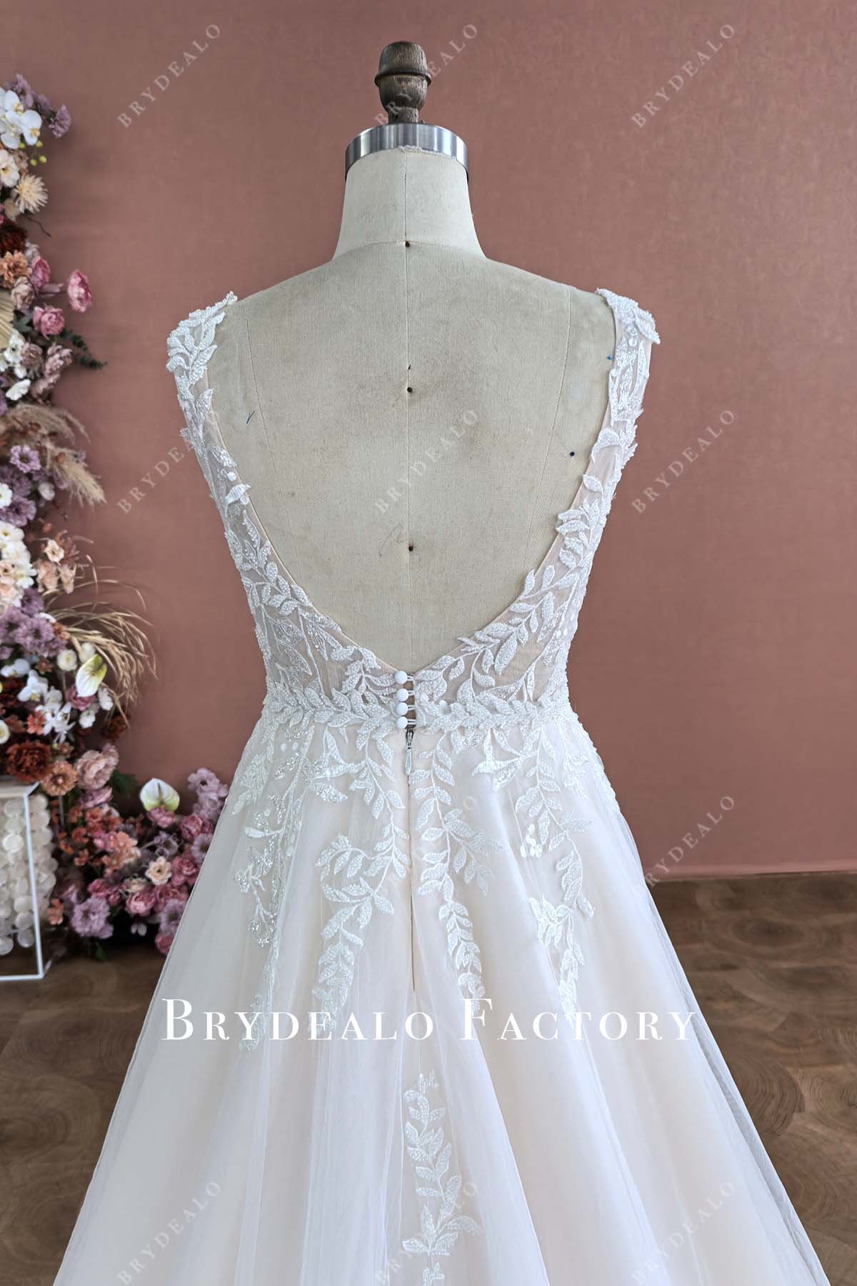 open back custom lace wedding dress