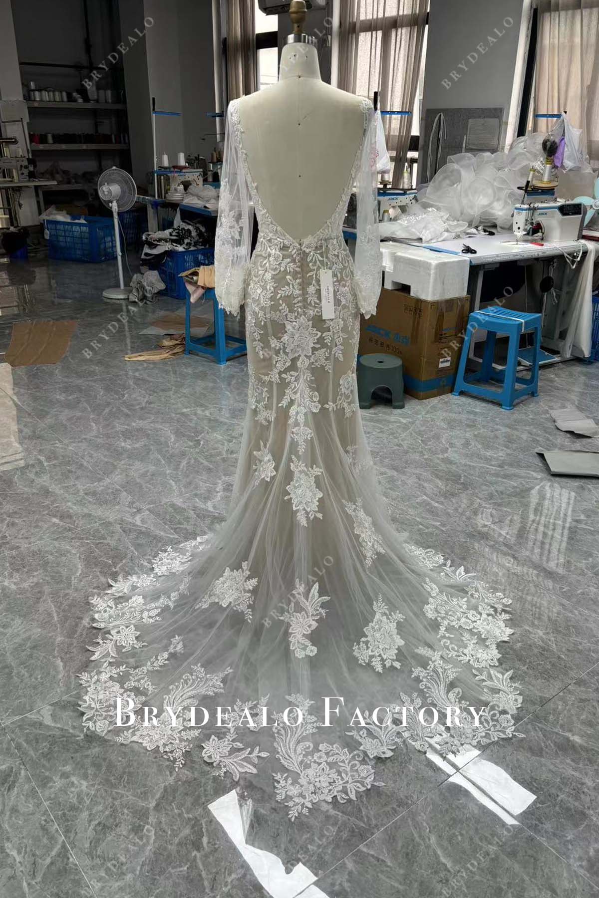 backless court train designer lace wedding dress
