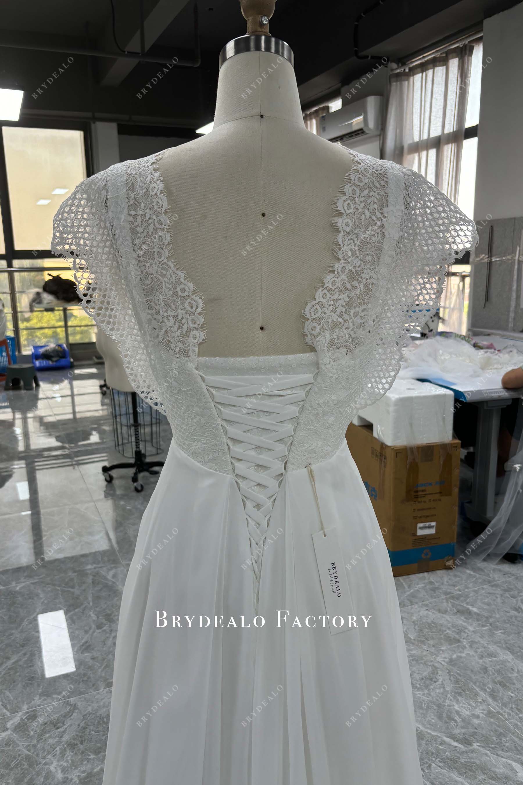 open back corset chiffon bridal gown