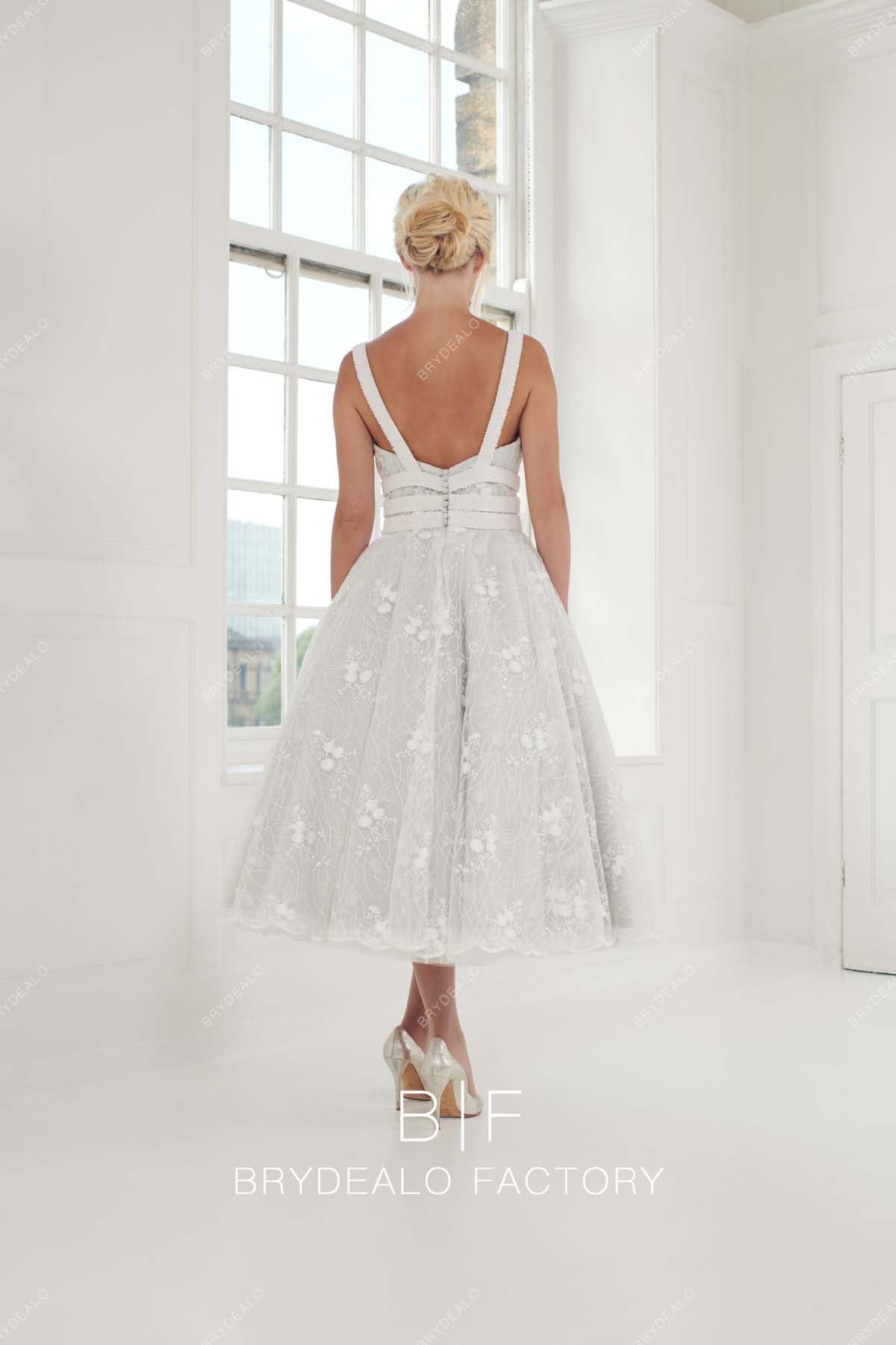 open back grey lace unique bridal gown