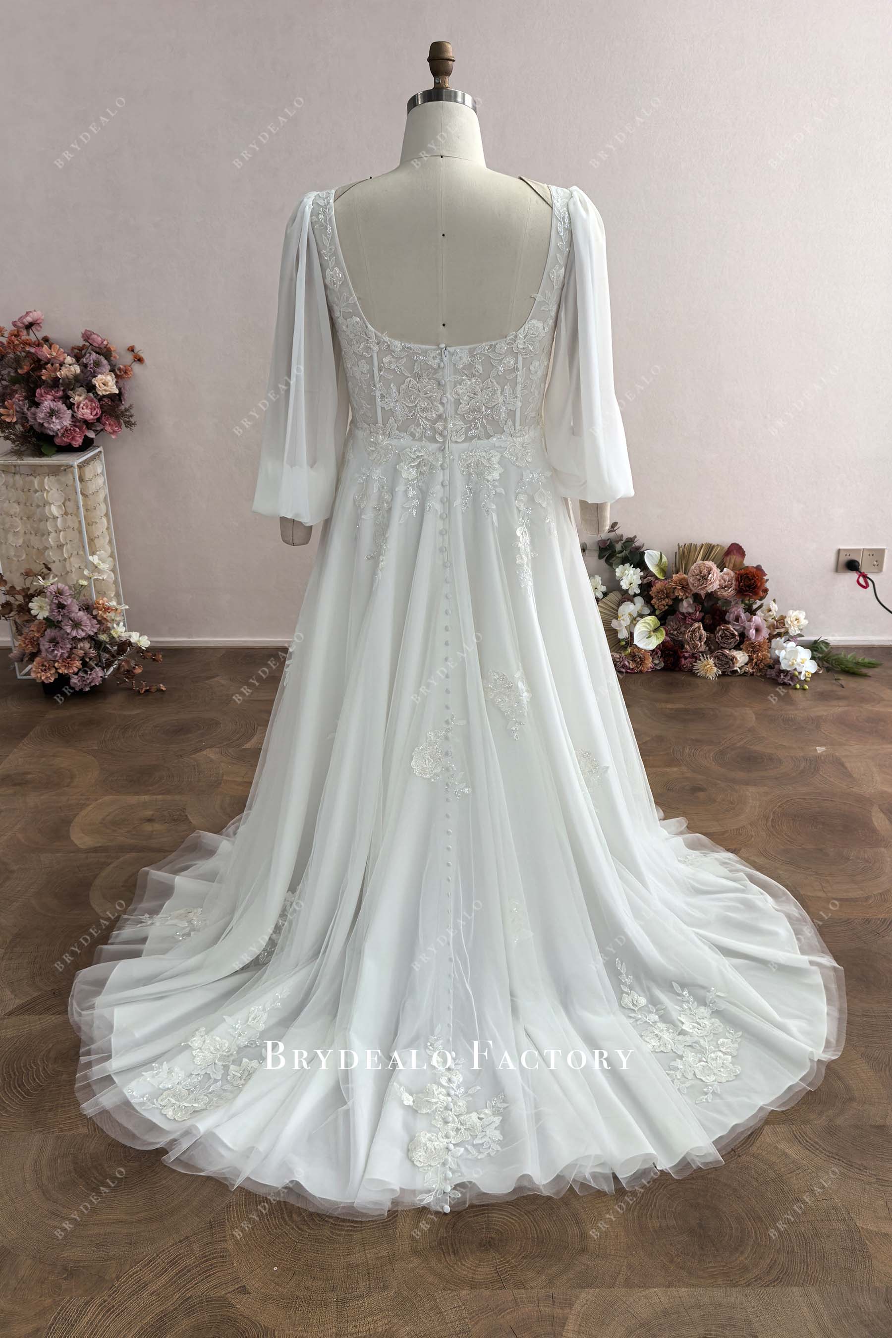 open back ollusion lace court train wedding dress