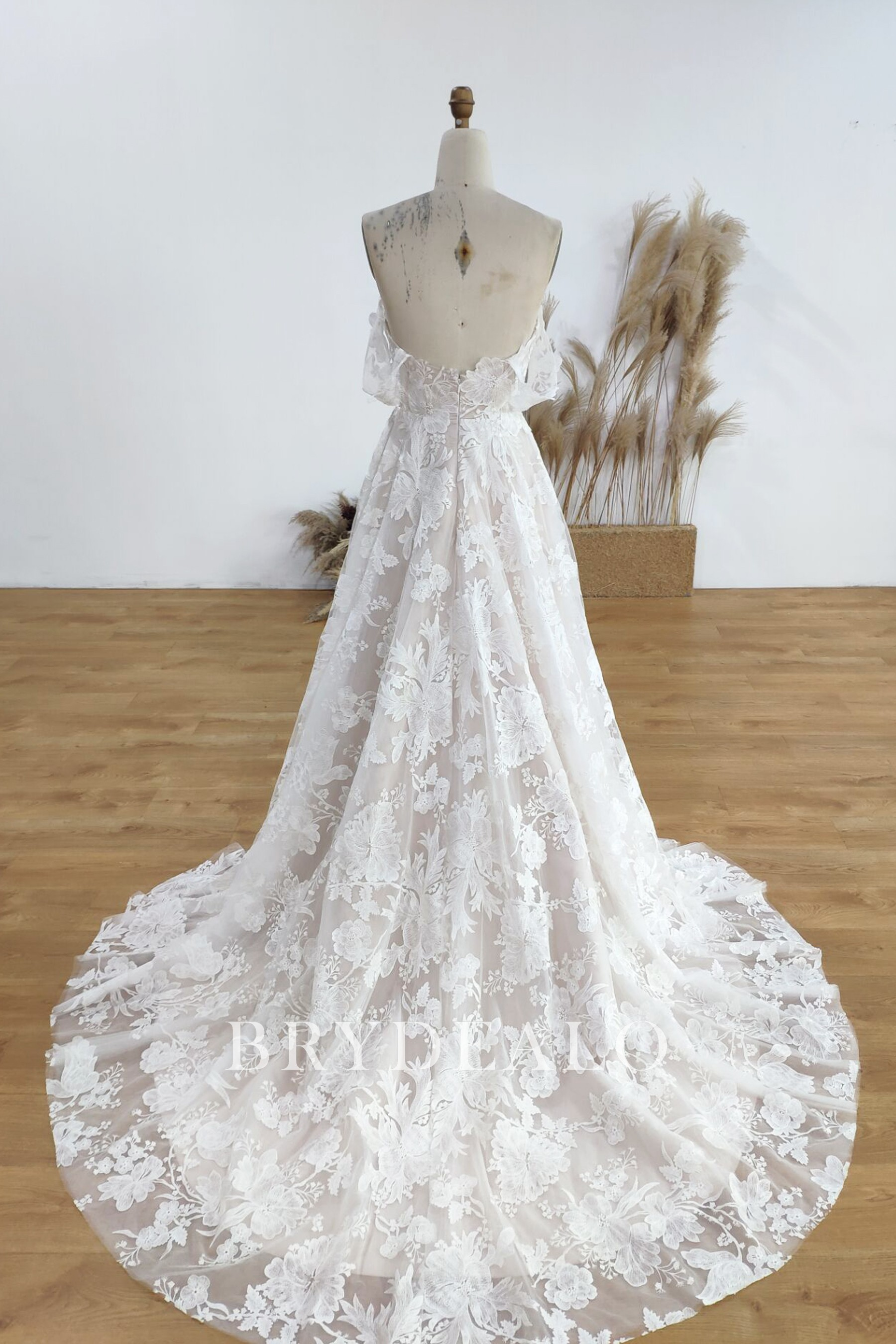 open back natural waist wedding dress