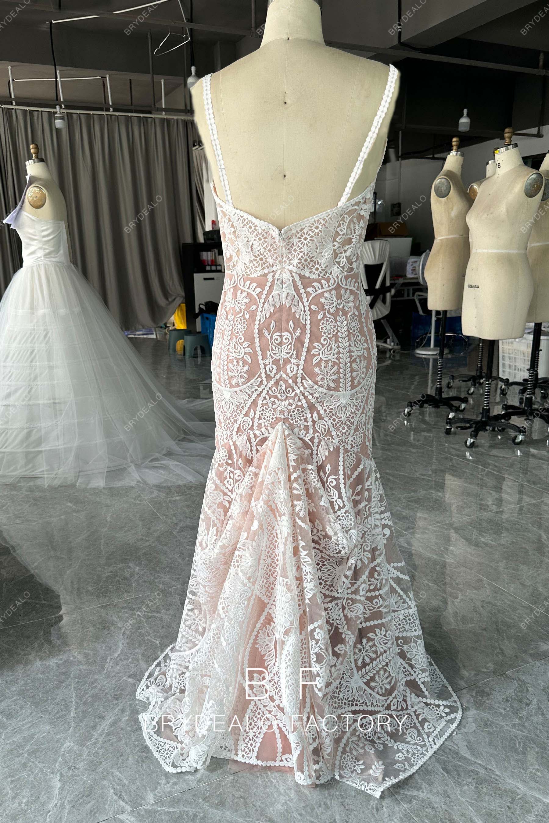 Plunging Neck Lace Private Label Mermaid Wedding Dress BR20231950
