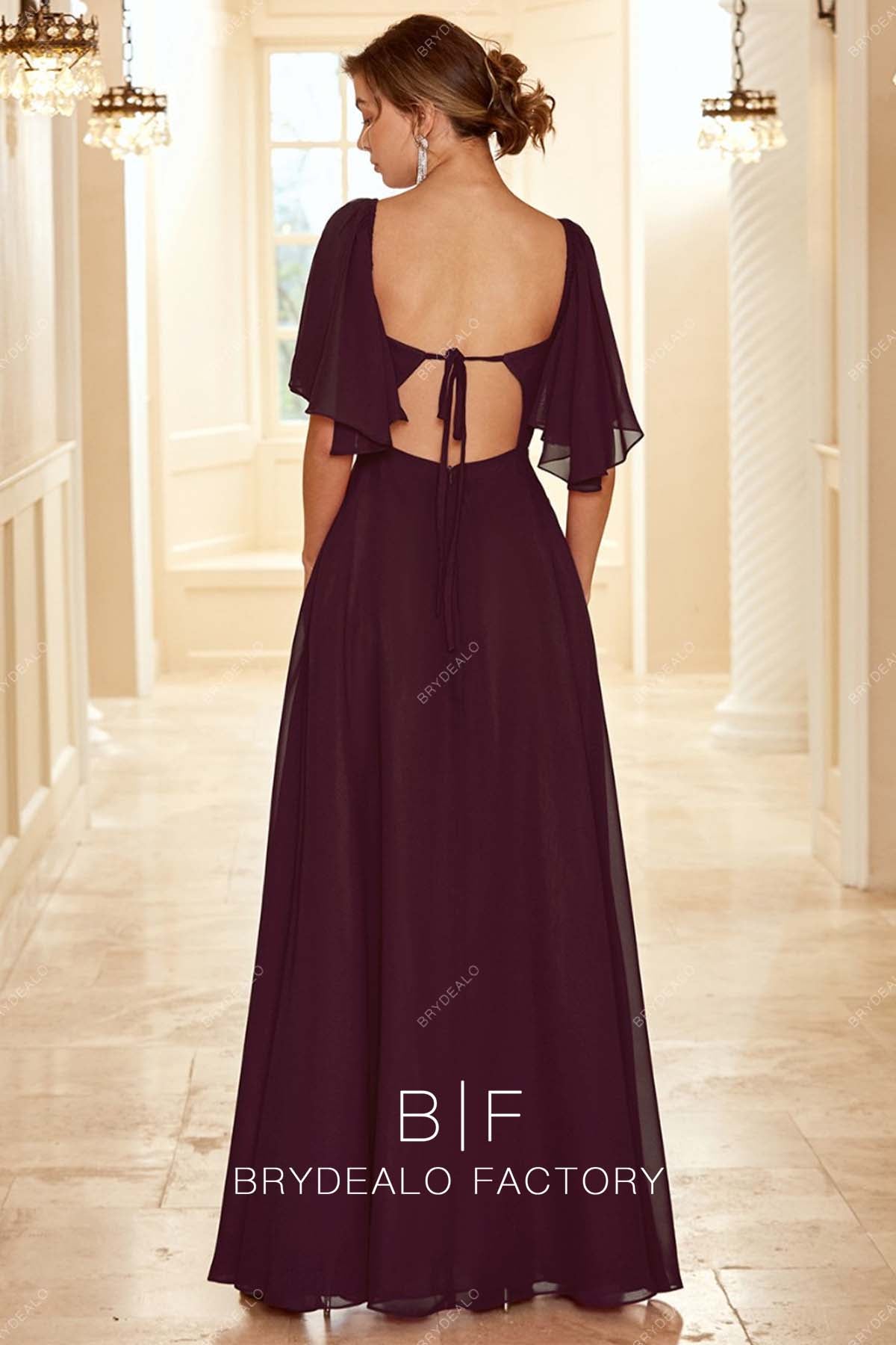 open back wine floor length bridesmai dress