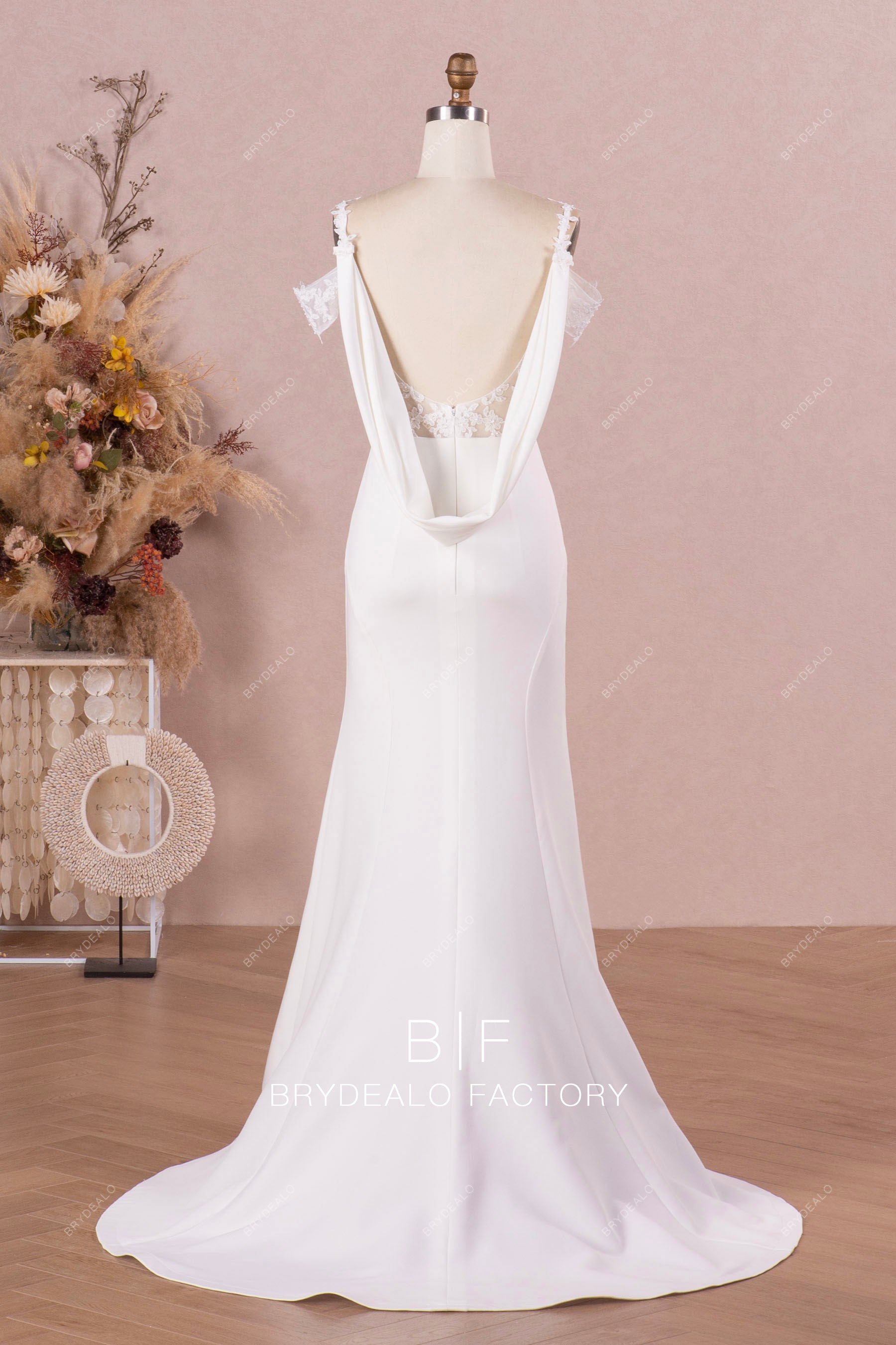 open cowl back crepe wedding dress
