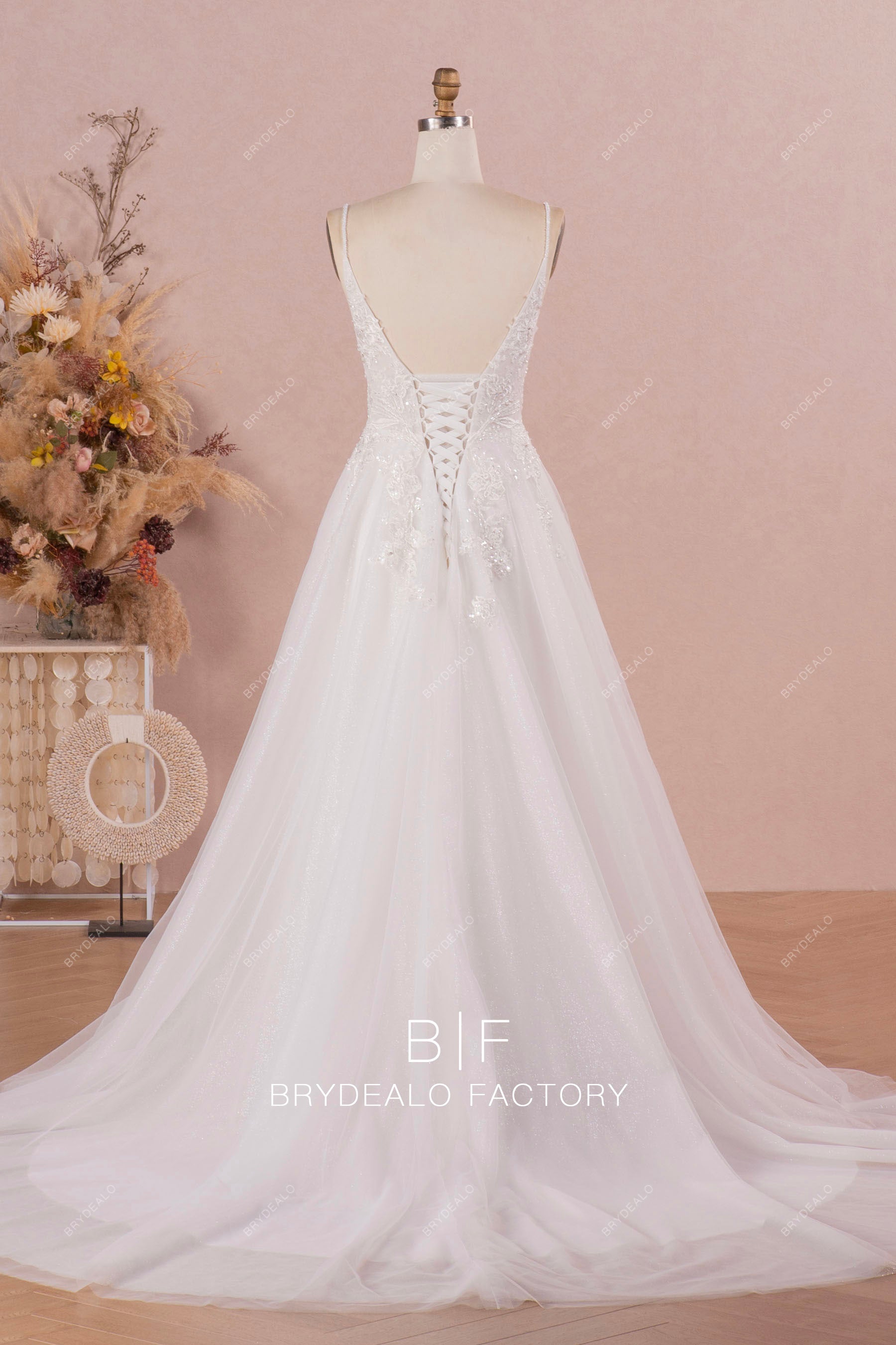 open lace up back long wedding dress