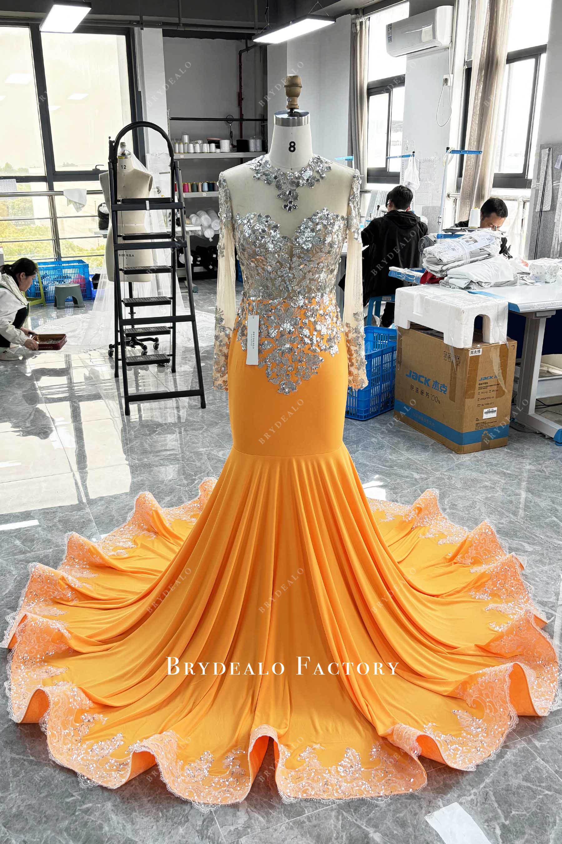 orange sparkly mermaid prom dress