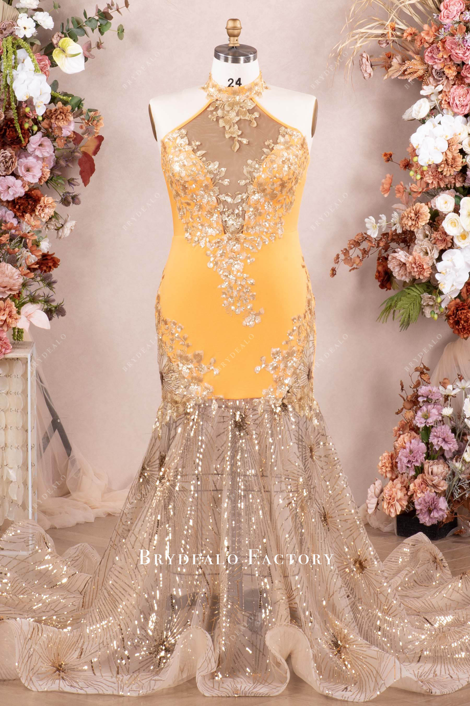 orange sparkly sequin mermaid prom dress