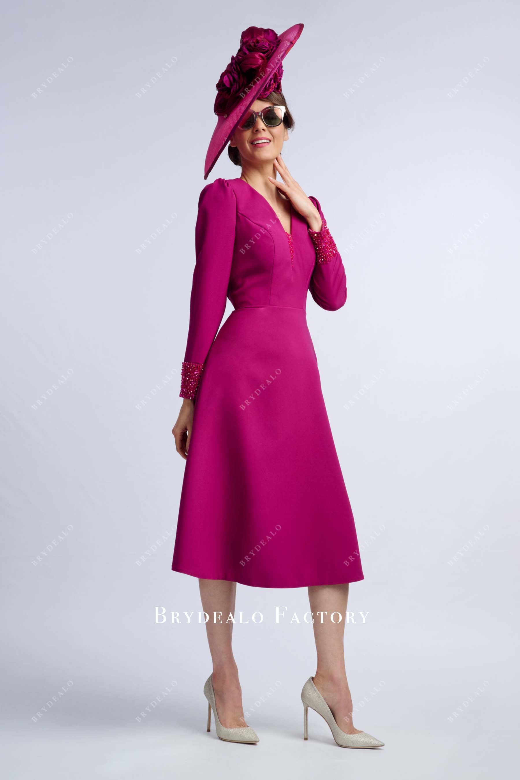 Orchid Long Sleeves A-Line Knee Length Mother Of Bride Dress Orchid Long Sleeves A-Line Knee Length Mother Of Bride Dress