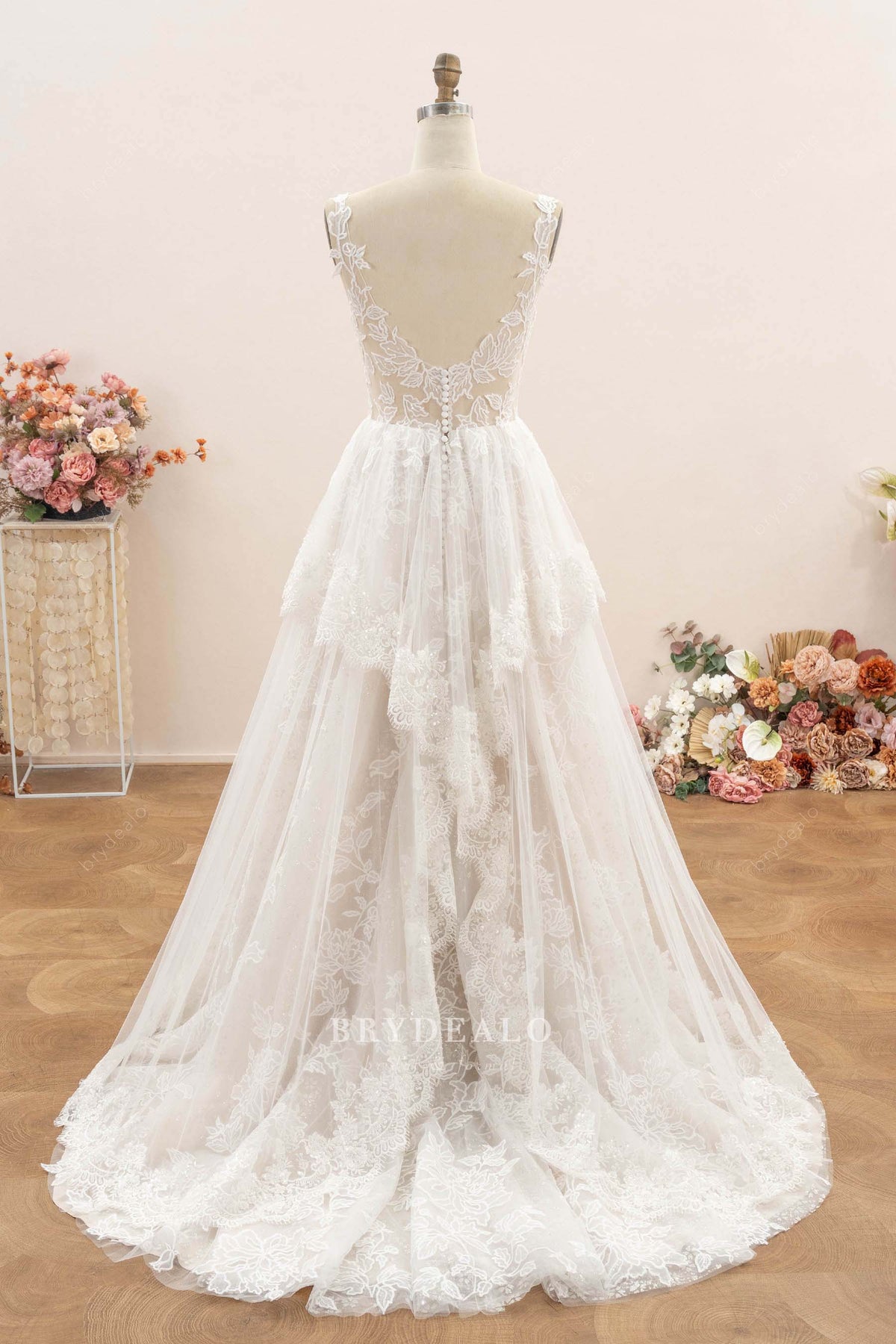 overlay long wedding dress