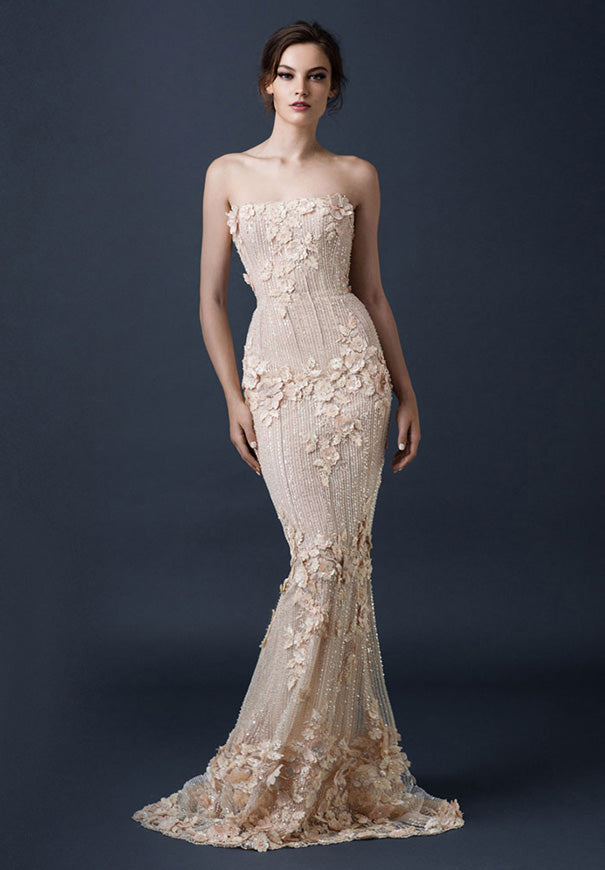 Private Label Custom Pink Lace Strapless Mermaid Wedding Dress