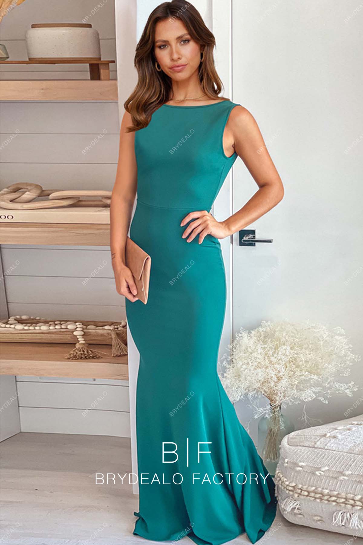 Bateau Neck Sleeveless Trumpet Bridesmaid Dress