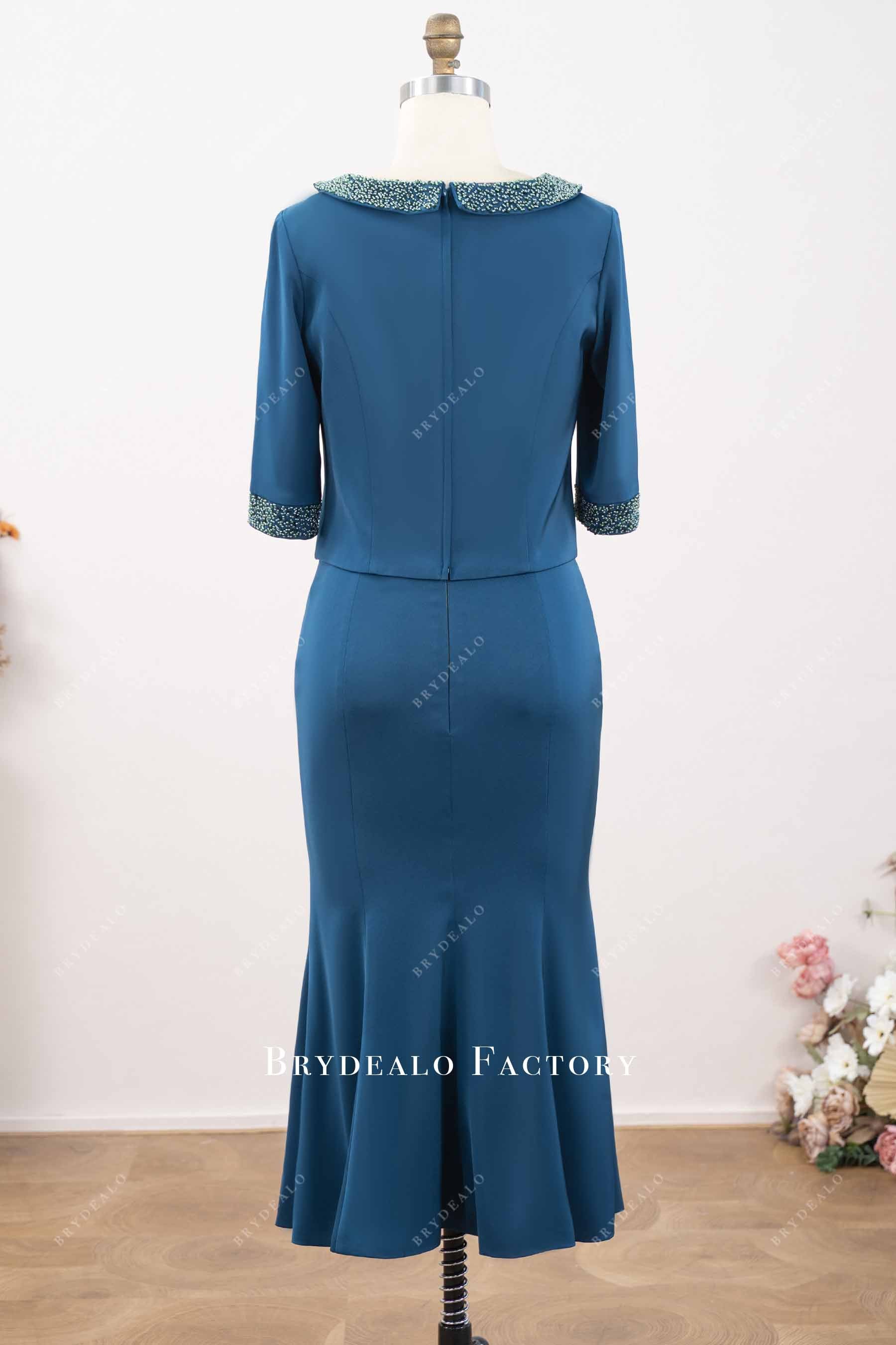 peacock tea length pencil dress