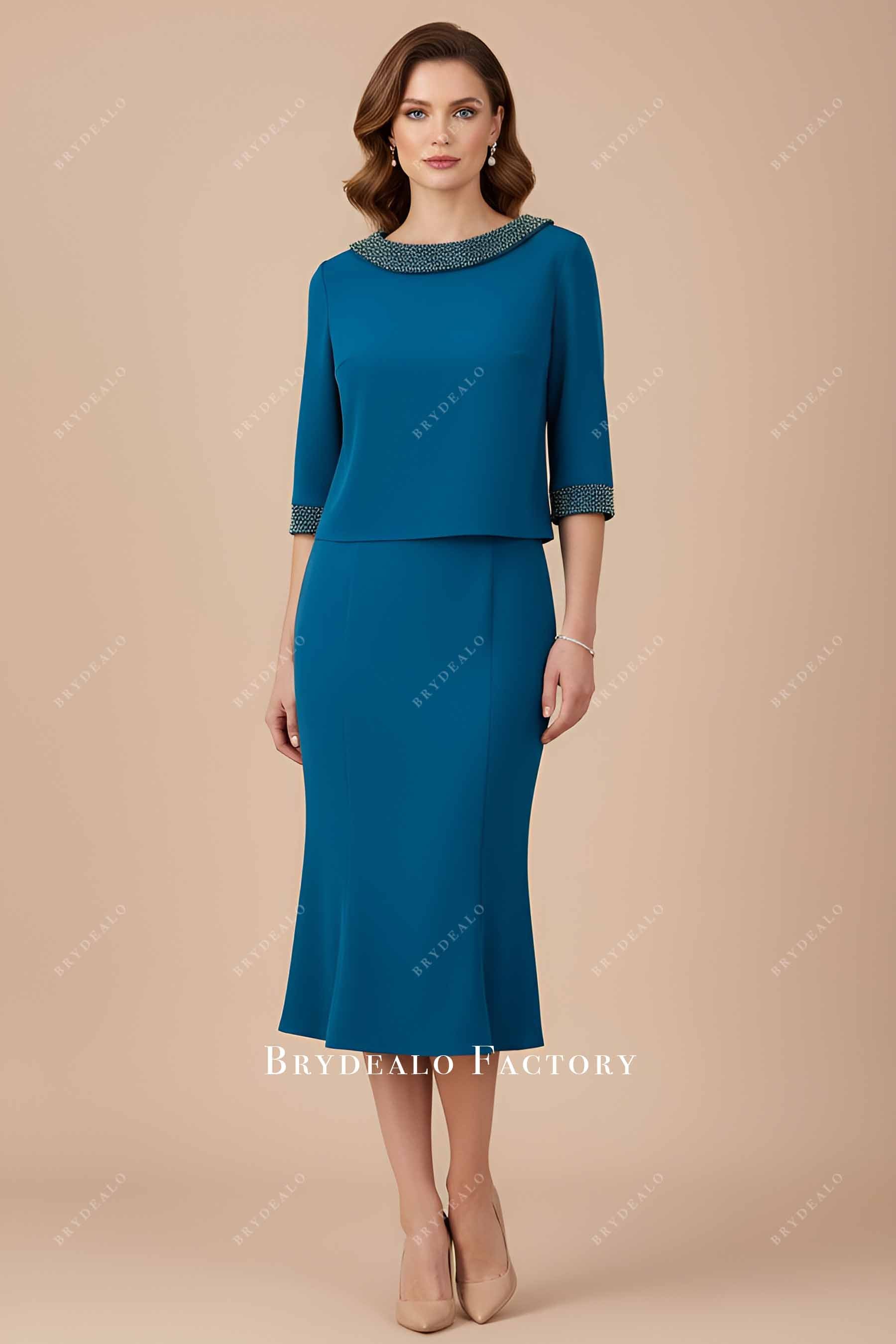 Elegant Peacock Satin Mother of Bride Two-Piece Dress Elegant Peacock Satin Mother of Bride Two-Piece Dress