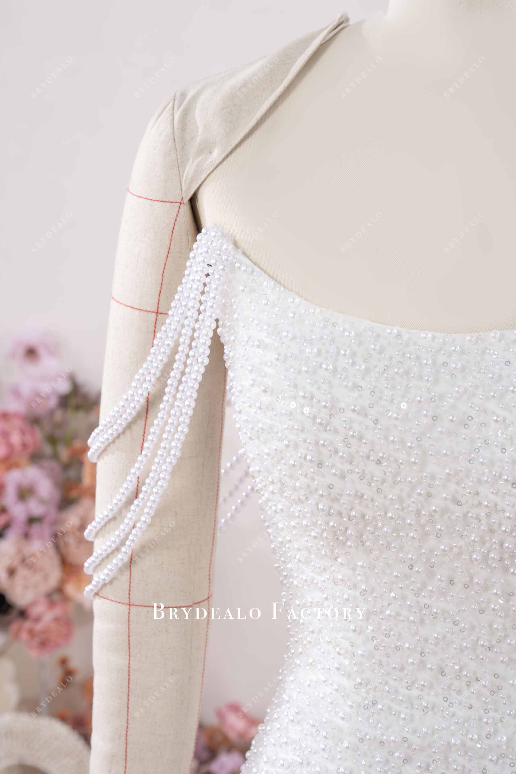 pearl chain off-shoulder wedding dress