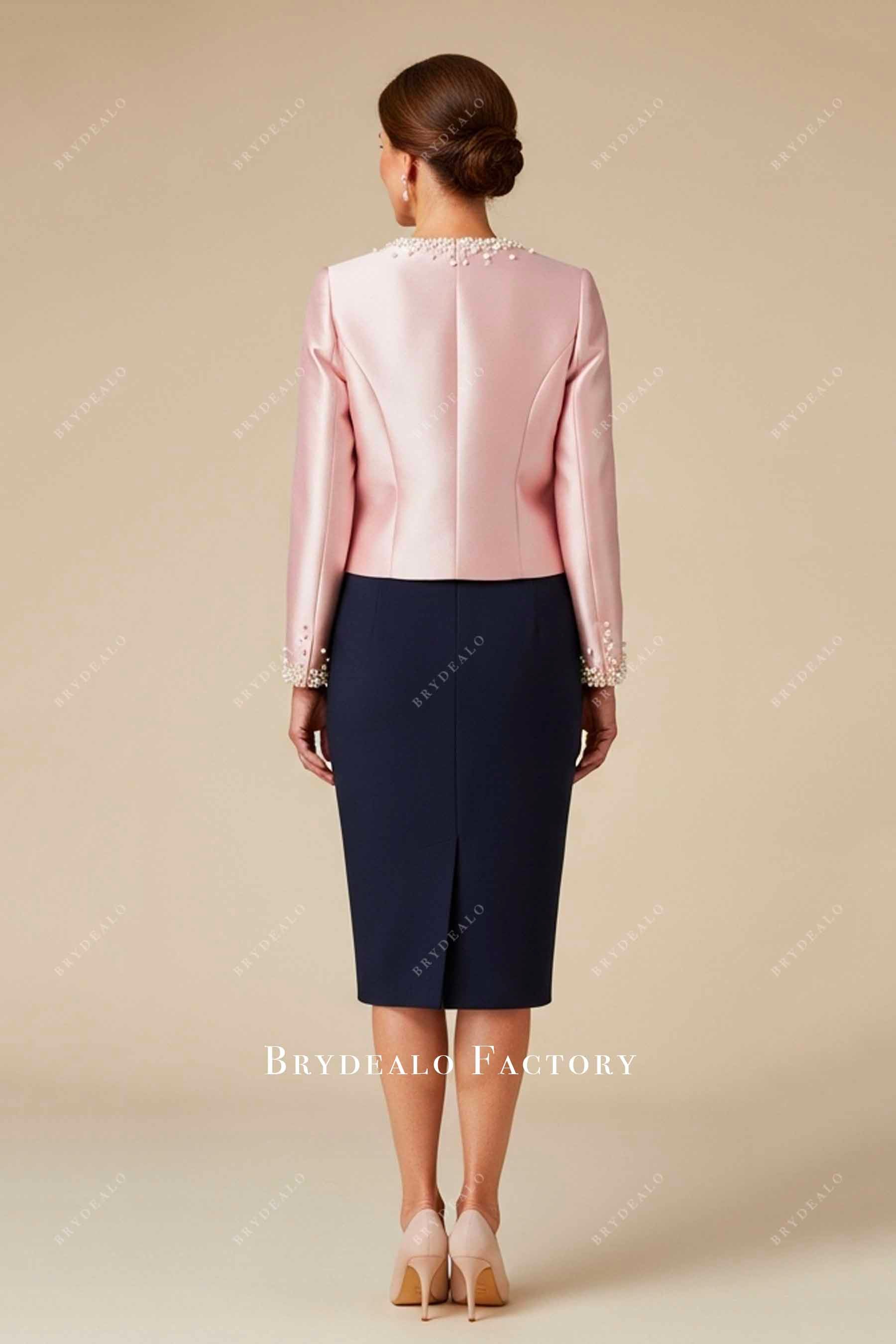 pearl neck jacket mother of bride dress