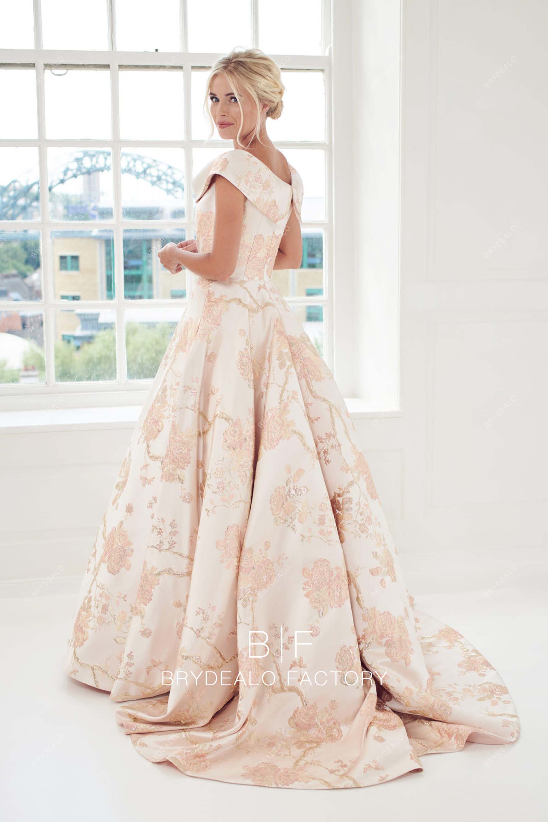 pearl pink chapel train vintage wedding dress