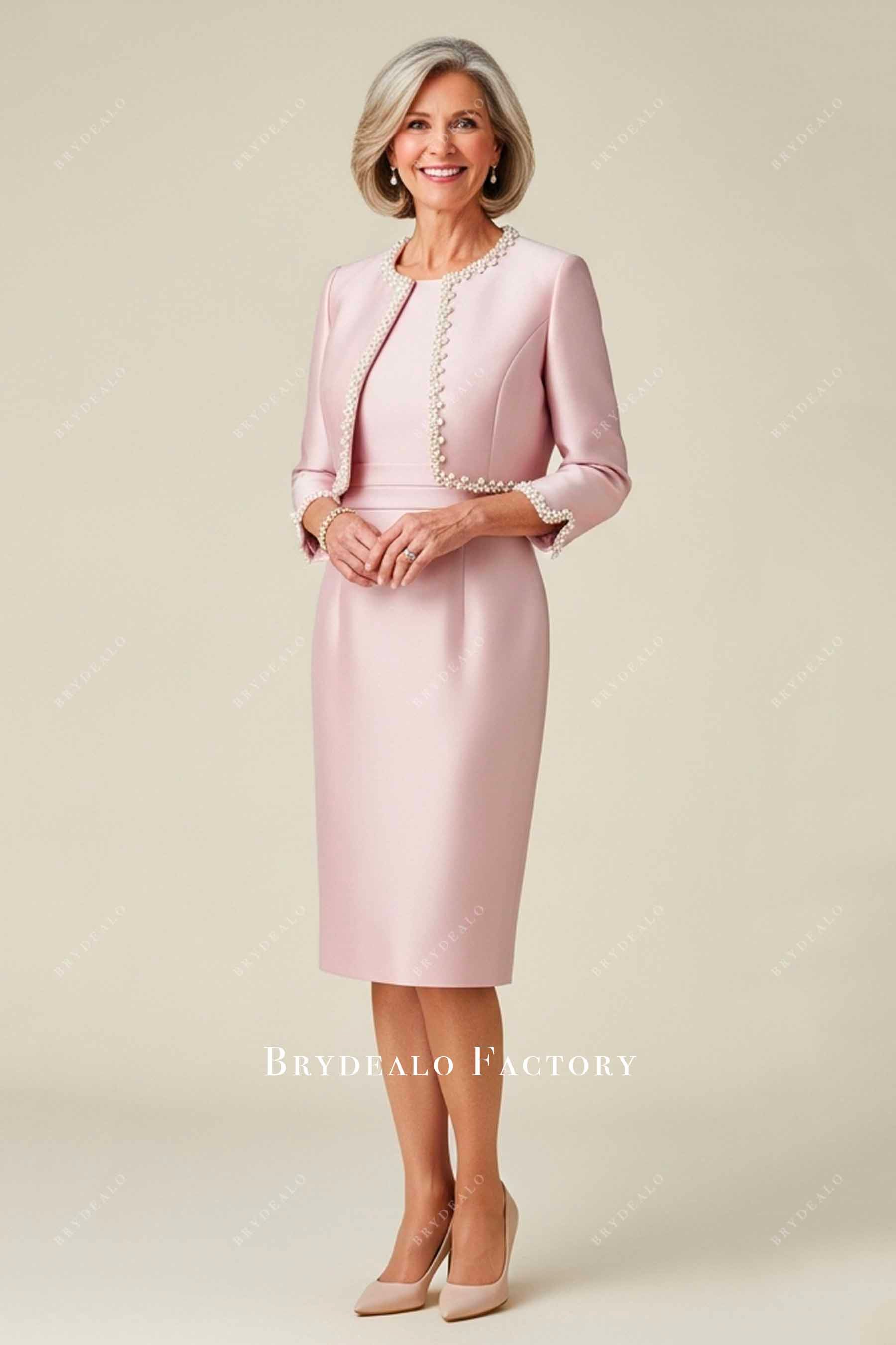 open lace back dress Pearl Pink Pearl Jacket Pencil Mother of Bride Dress