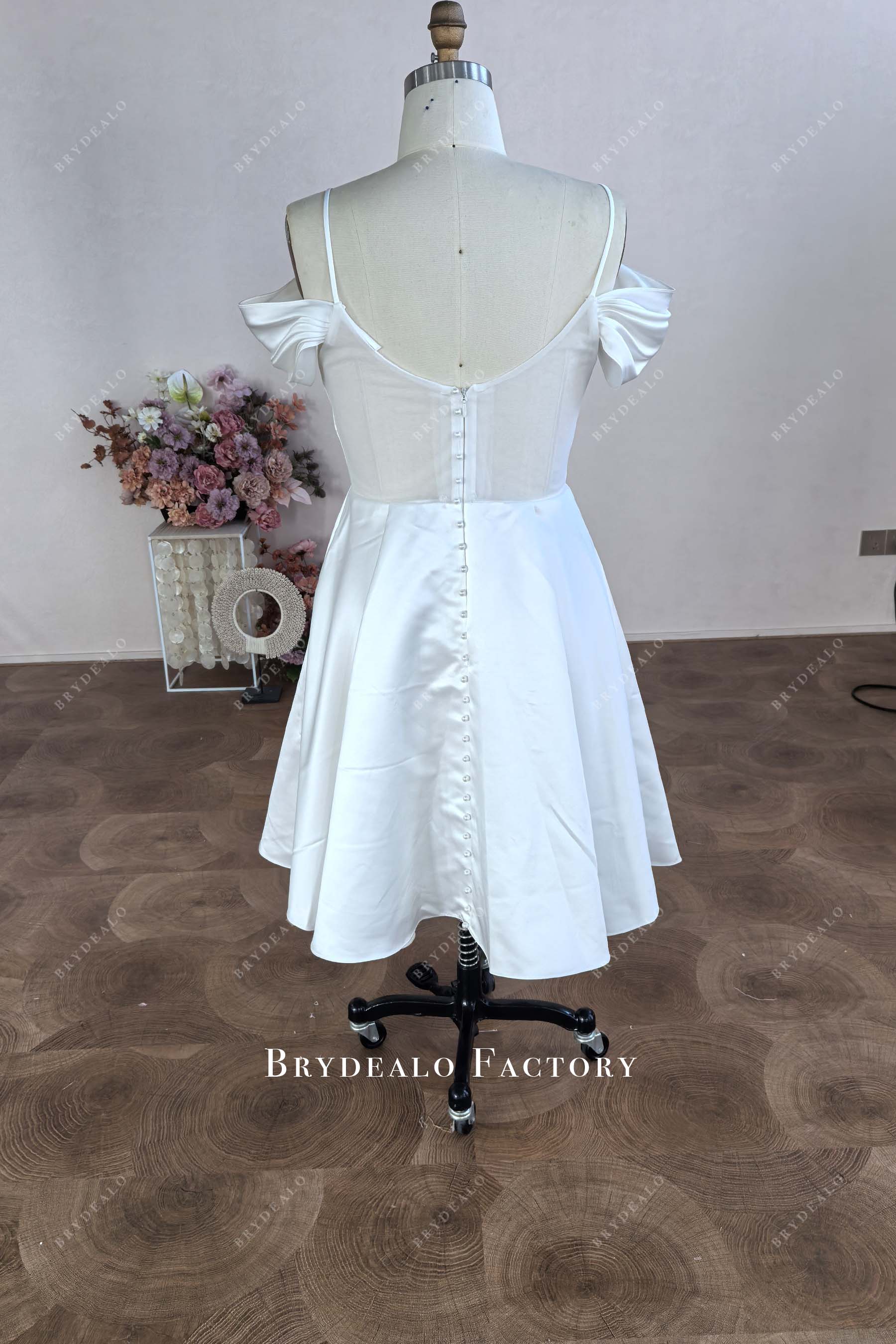pearls illusion back short wedding dress