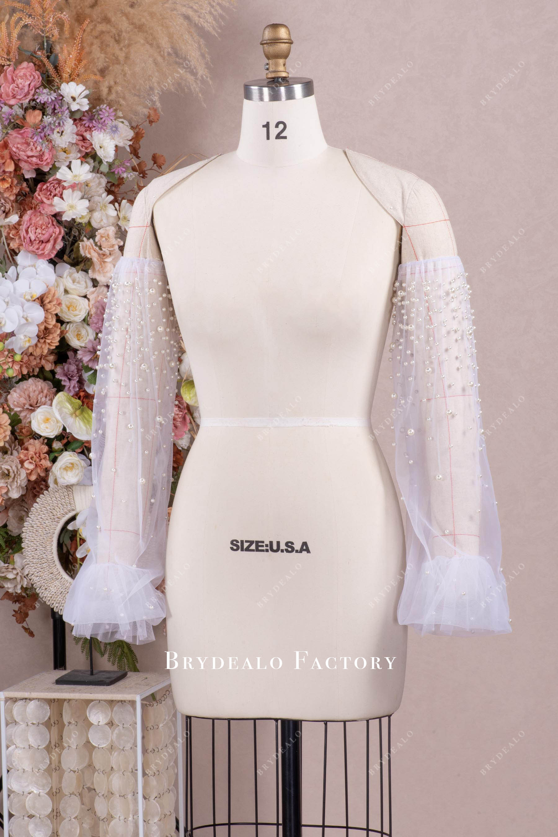 Detachable Pearls Wedding Dress Sleeves With Ruffled Tulle