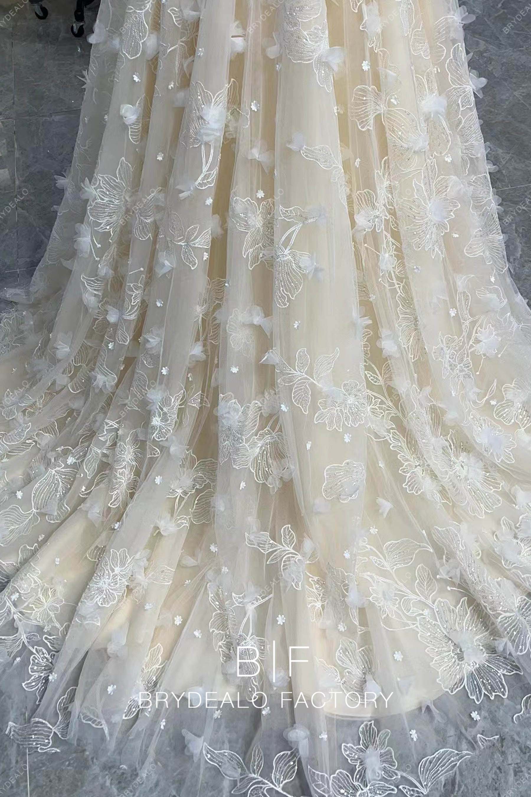 allover petals wedding gown chapel train