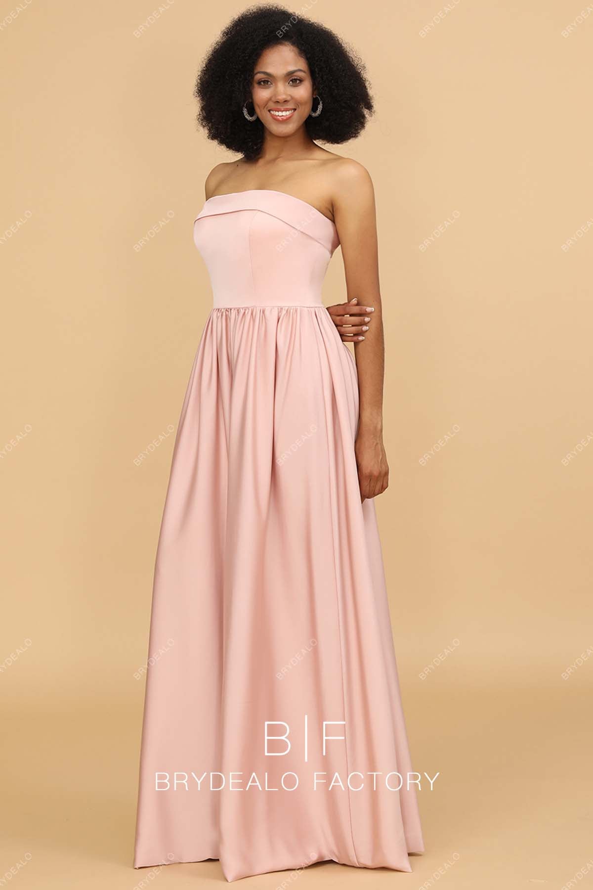 Rose Gold Strapless A-line Satin Evening Dress