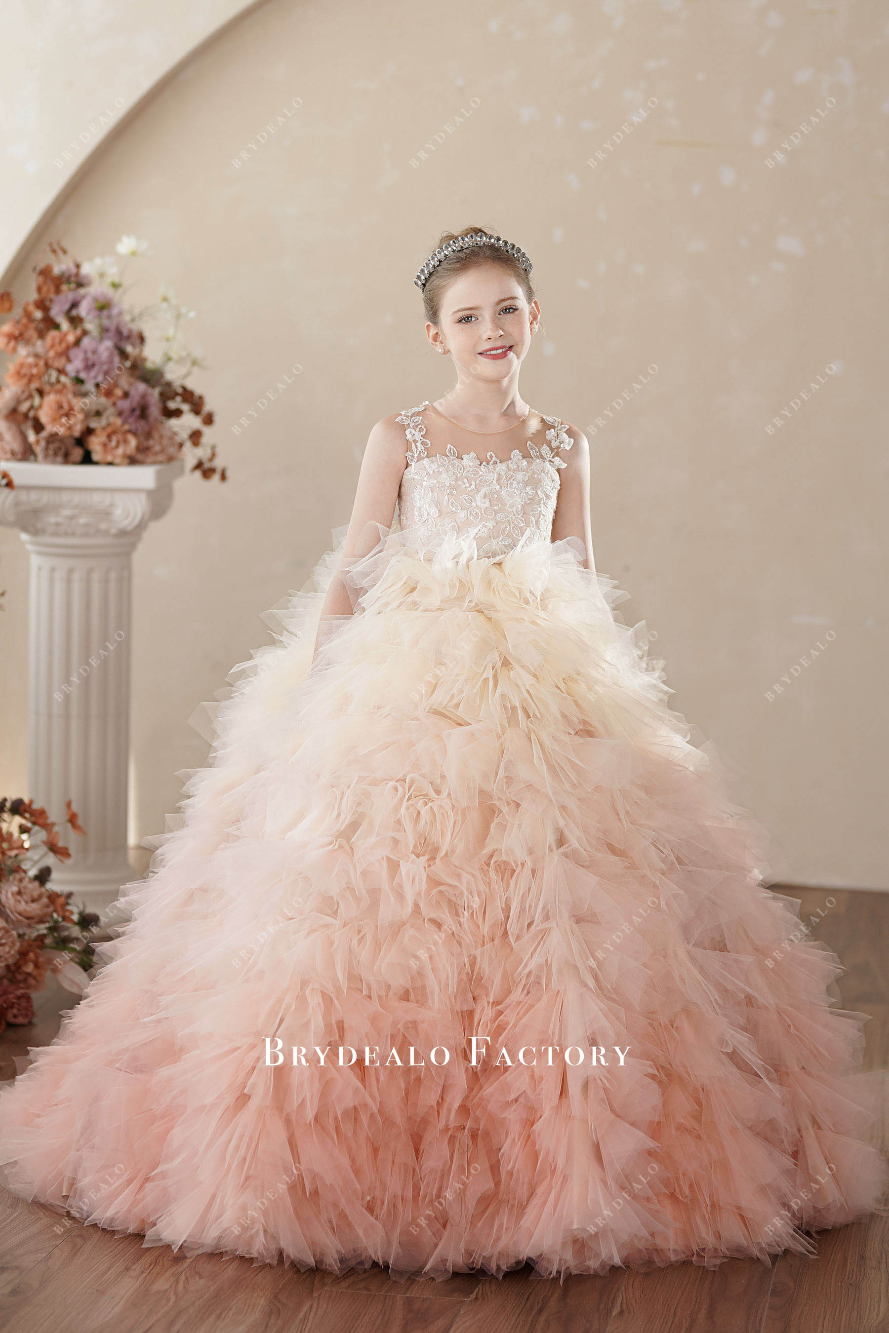 Luxury Flower Lace Ombre Pink Junior-Teen Dress As Picture Luxury Flower Lace Ombre Pink Junior-Teen Dress As Picture
