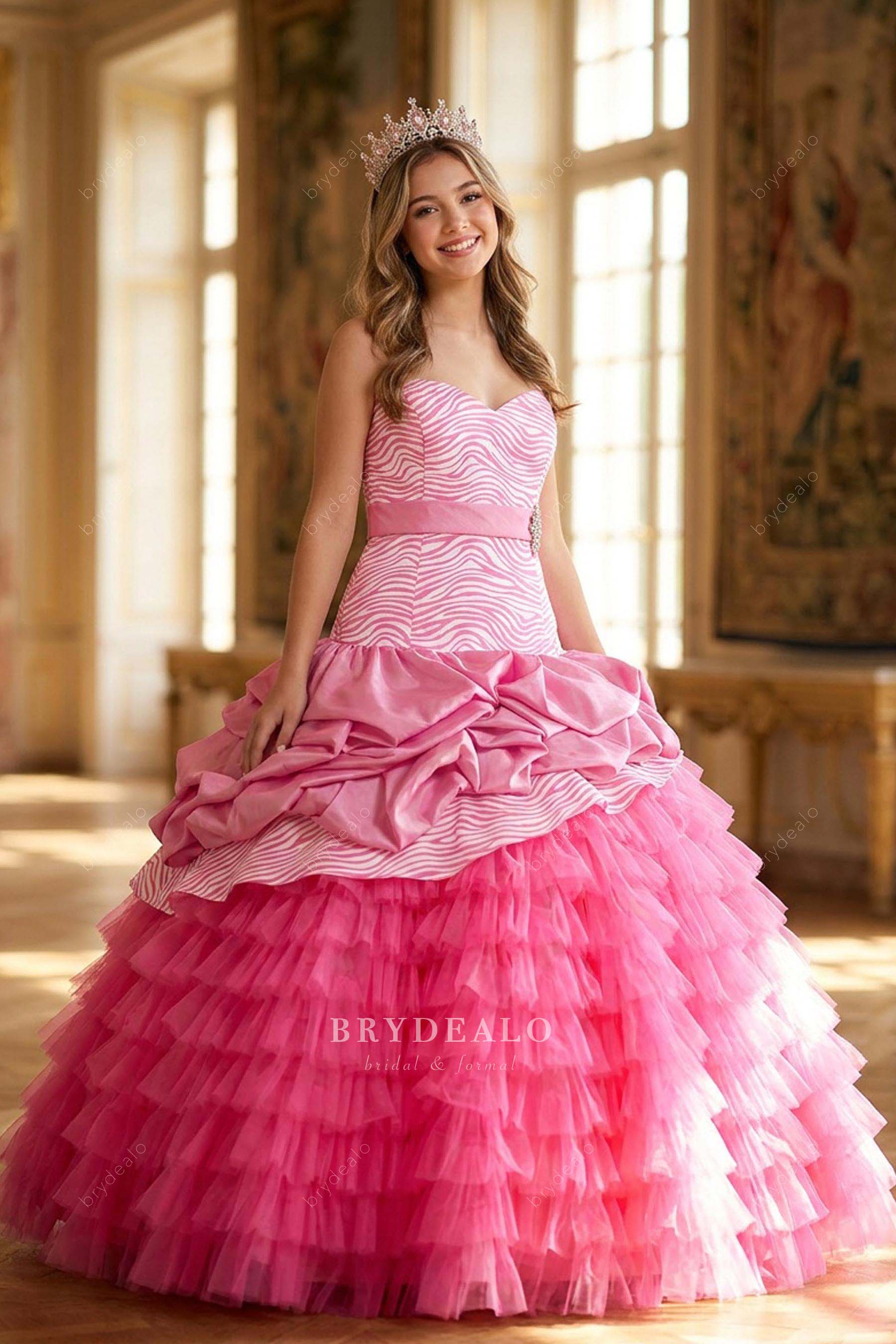 pink tiered Quinceanera dress
