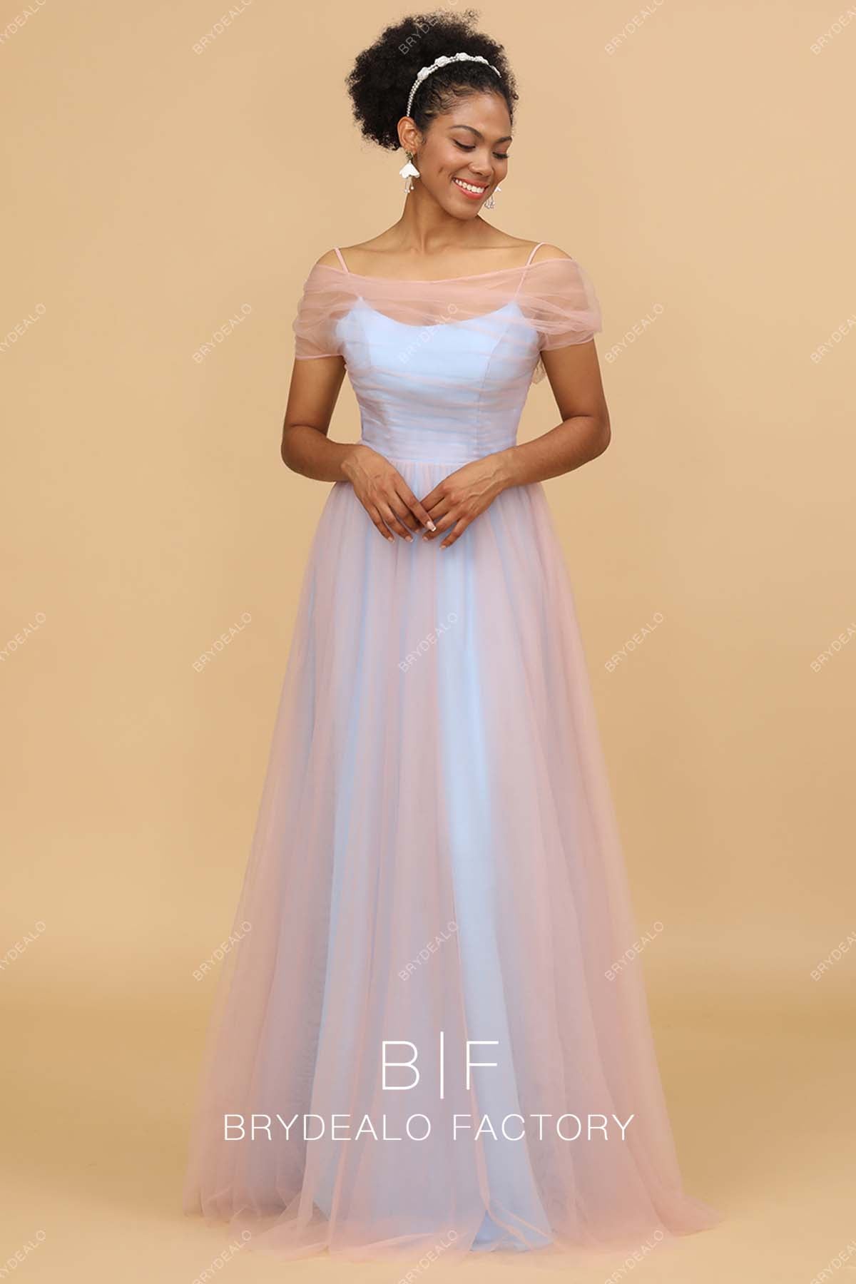 Cold Shoulder Two-tone Tulle A-line Bridesmaid Dress