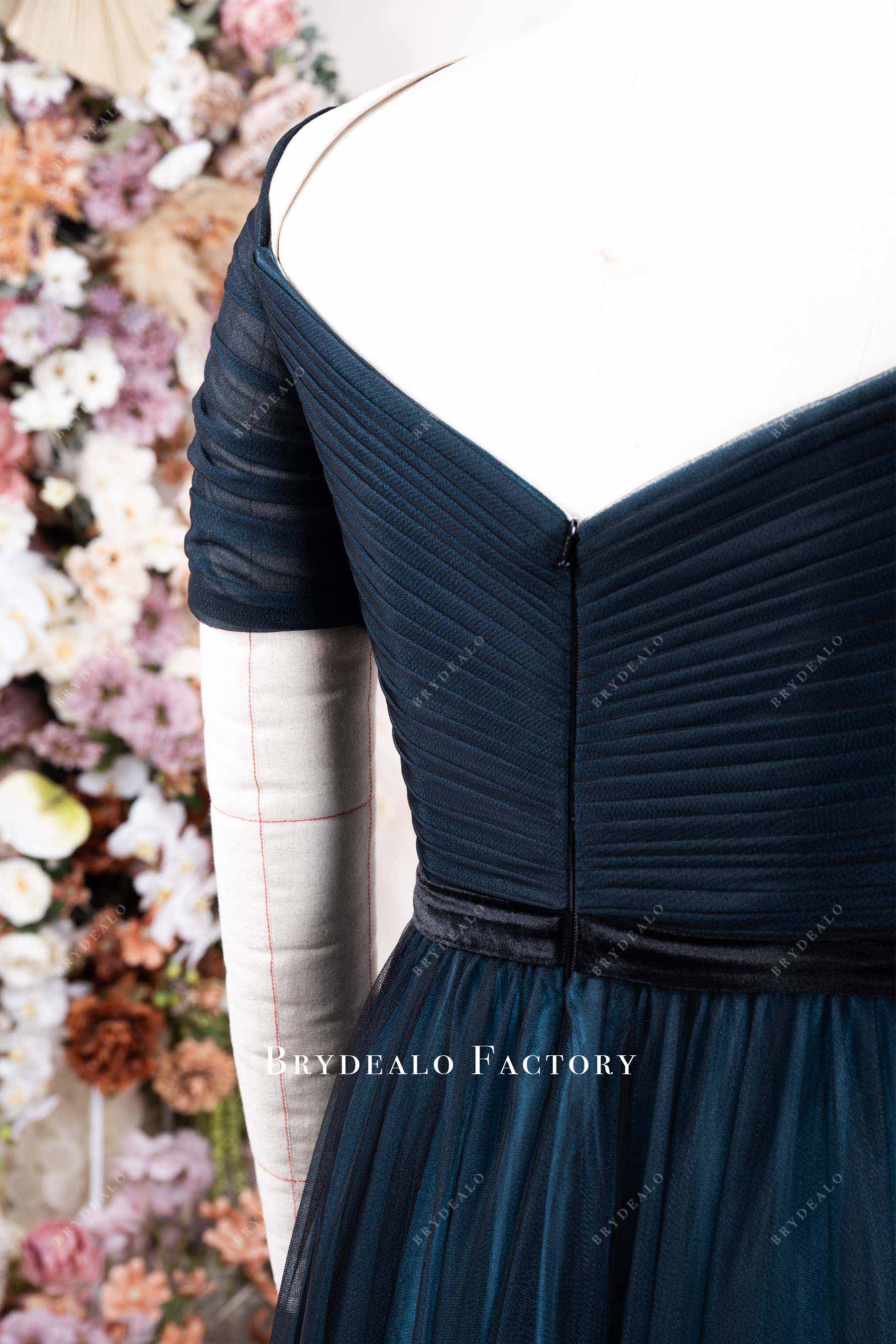 pleated V-back formal dress