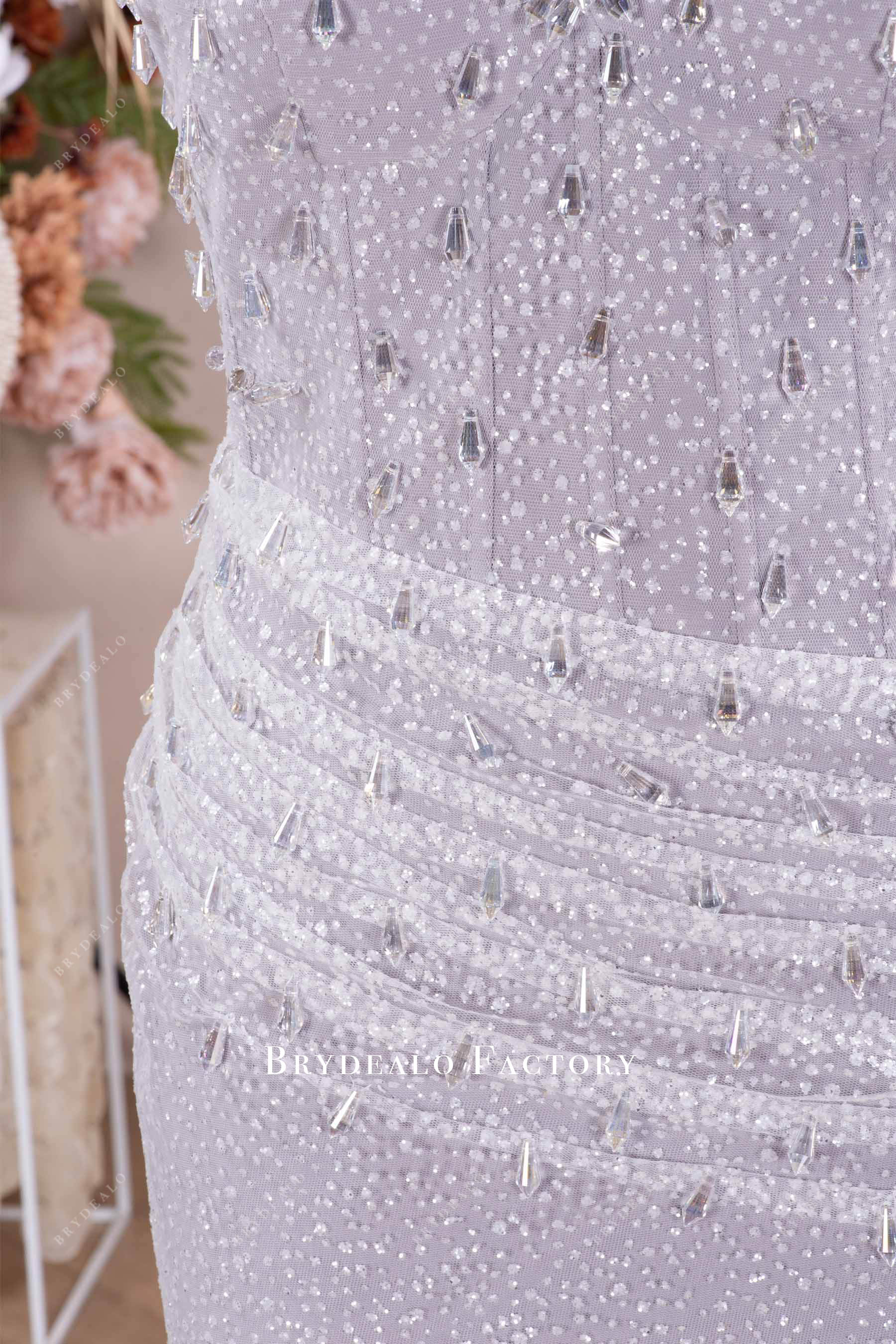 pleated fit flare prom dress