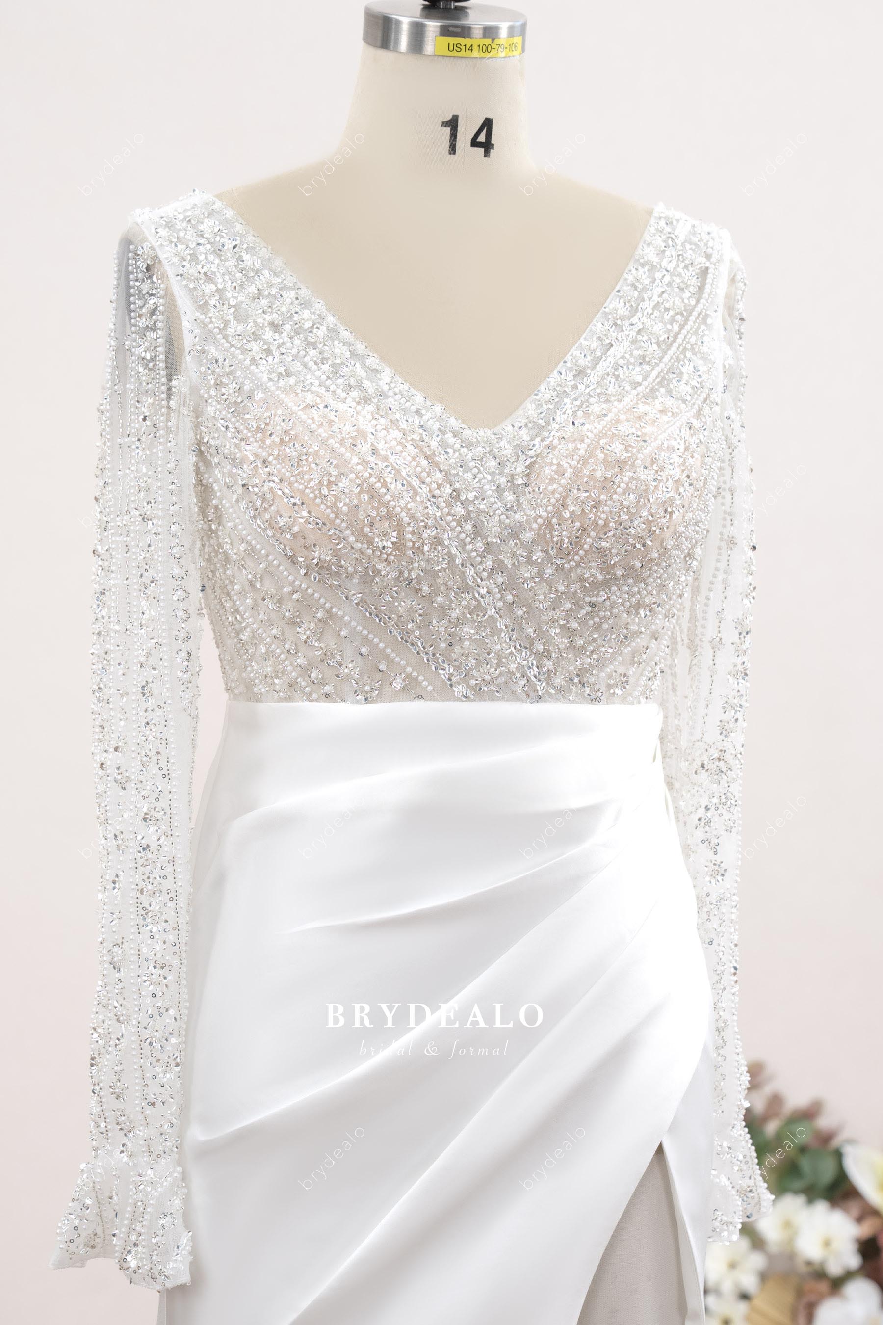 pleated satin skirt wedding dress