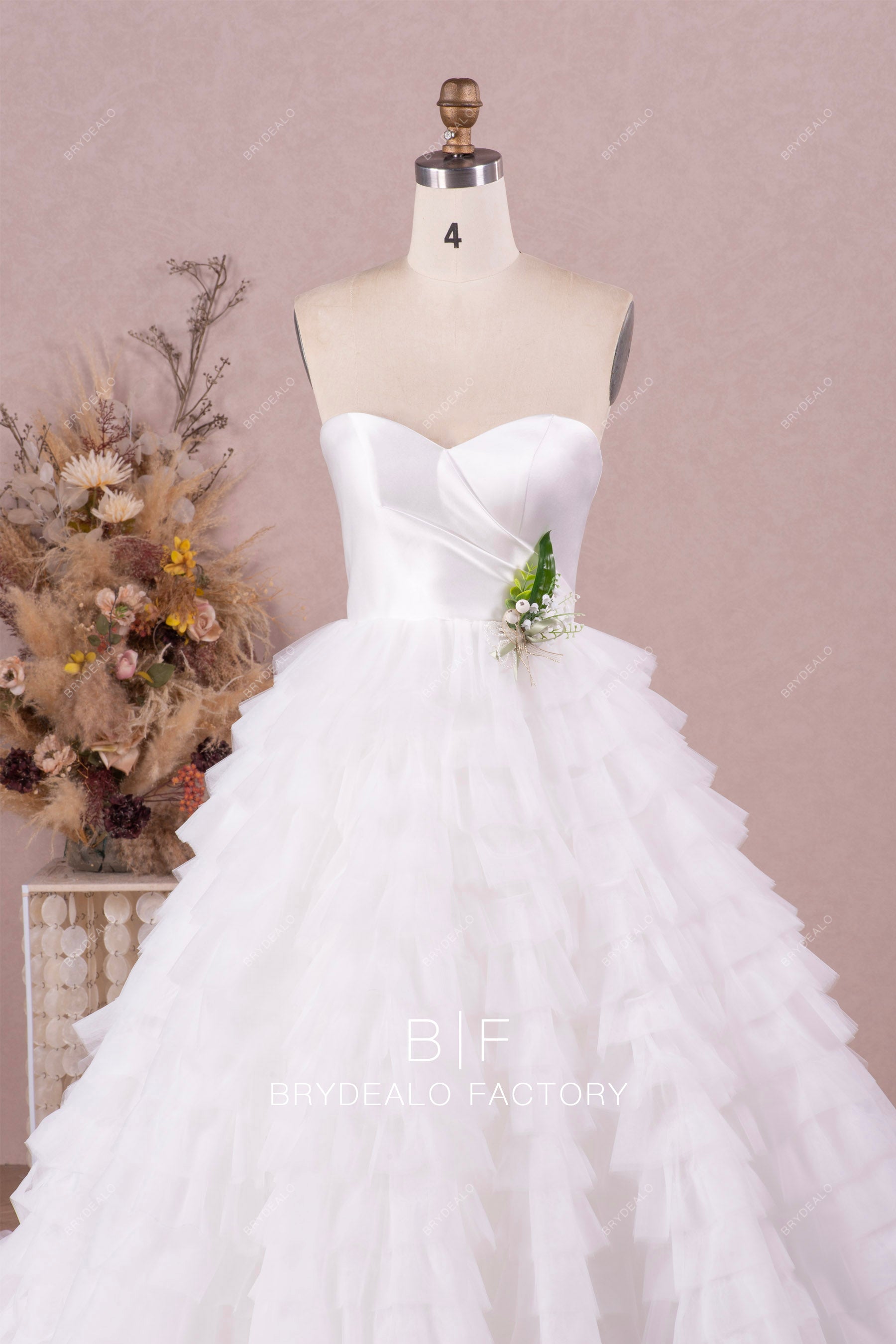 pleated sweetheart neck wedding dress