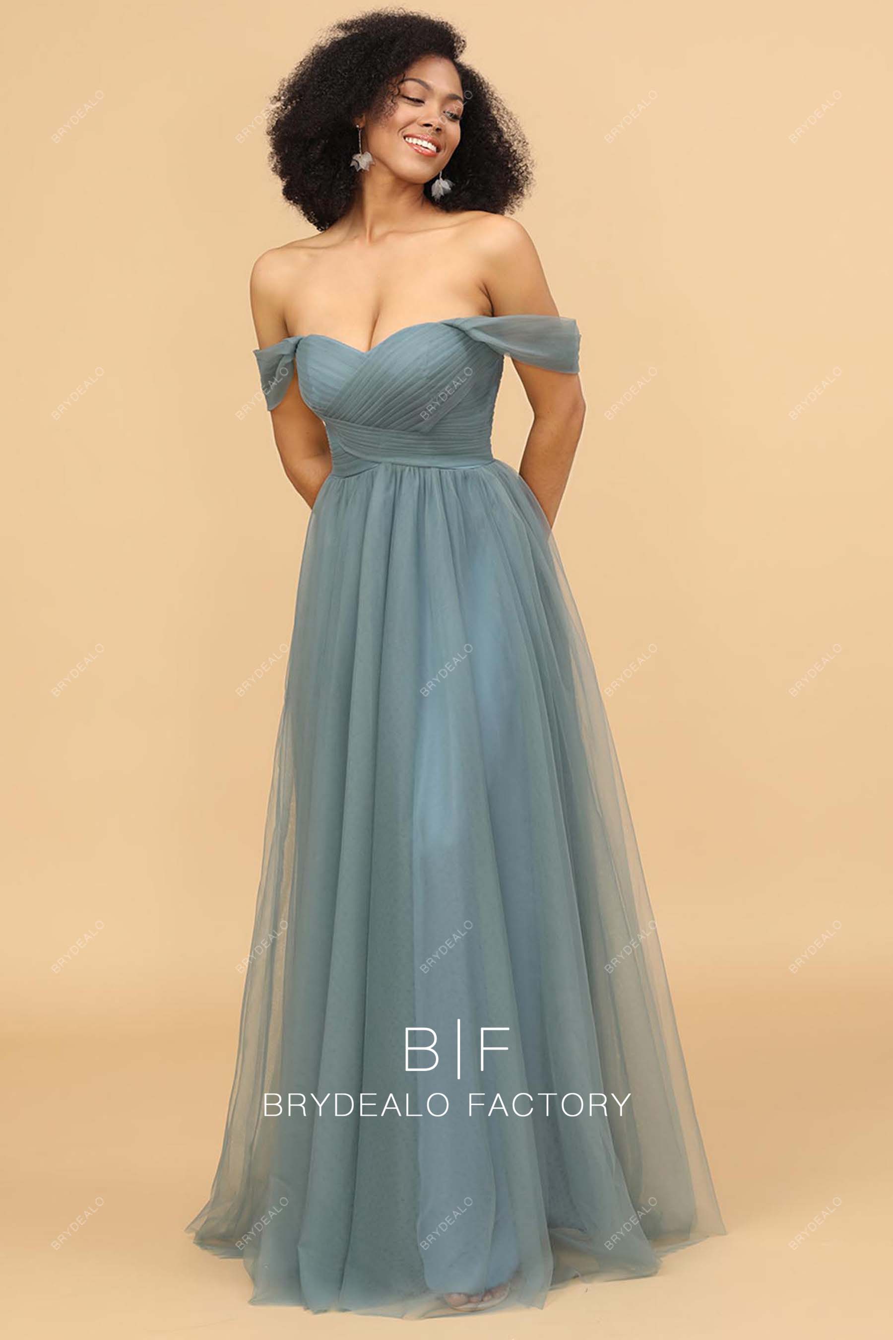 Off-shoulder Tulle A-line Bridesmaid Dress