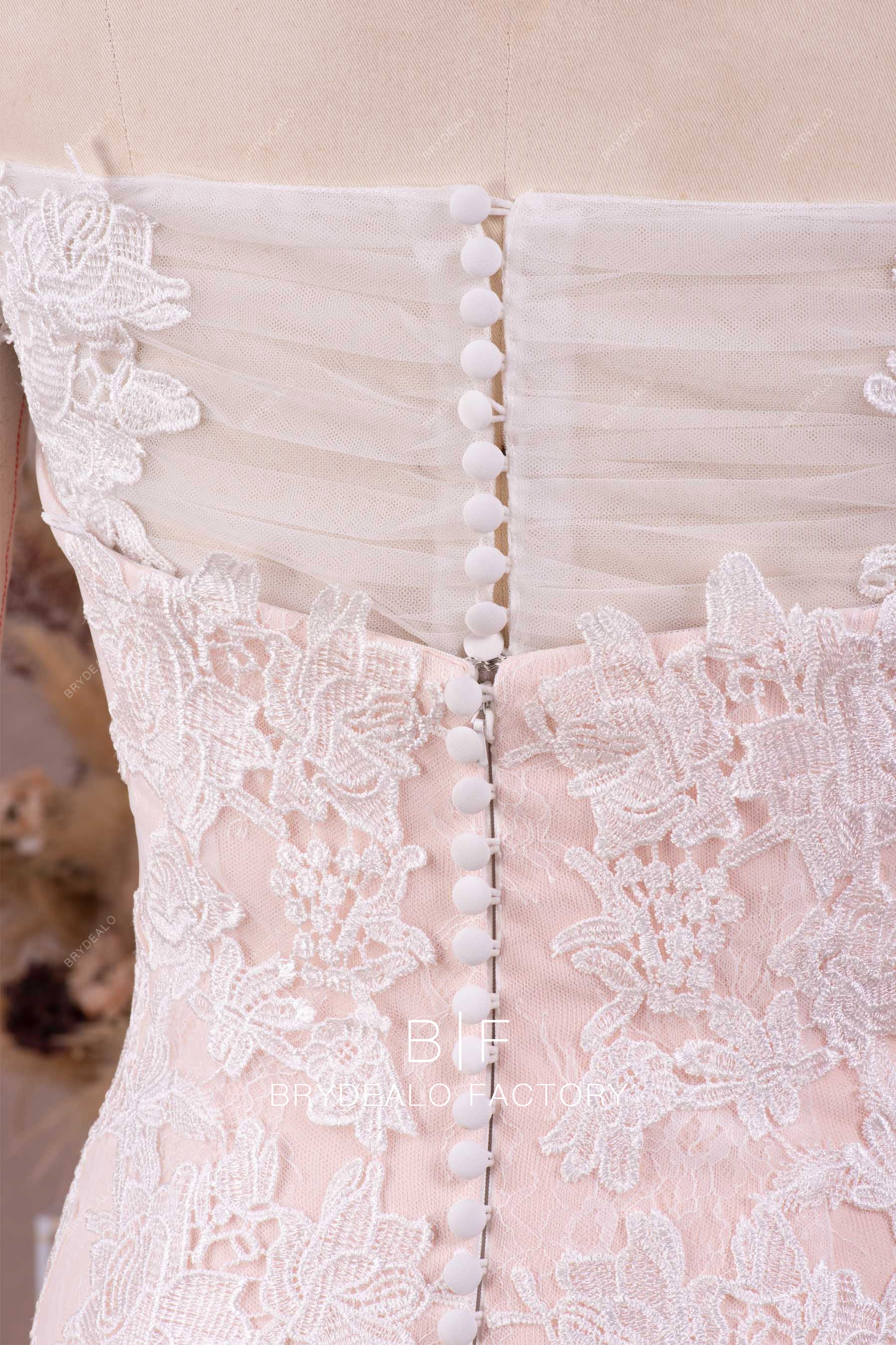 pleated tulle buttoned back wedding dress