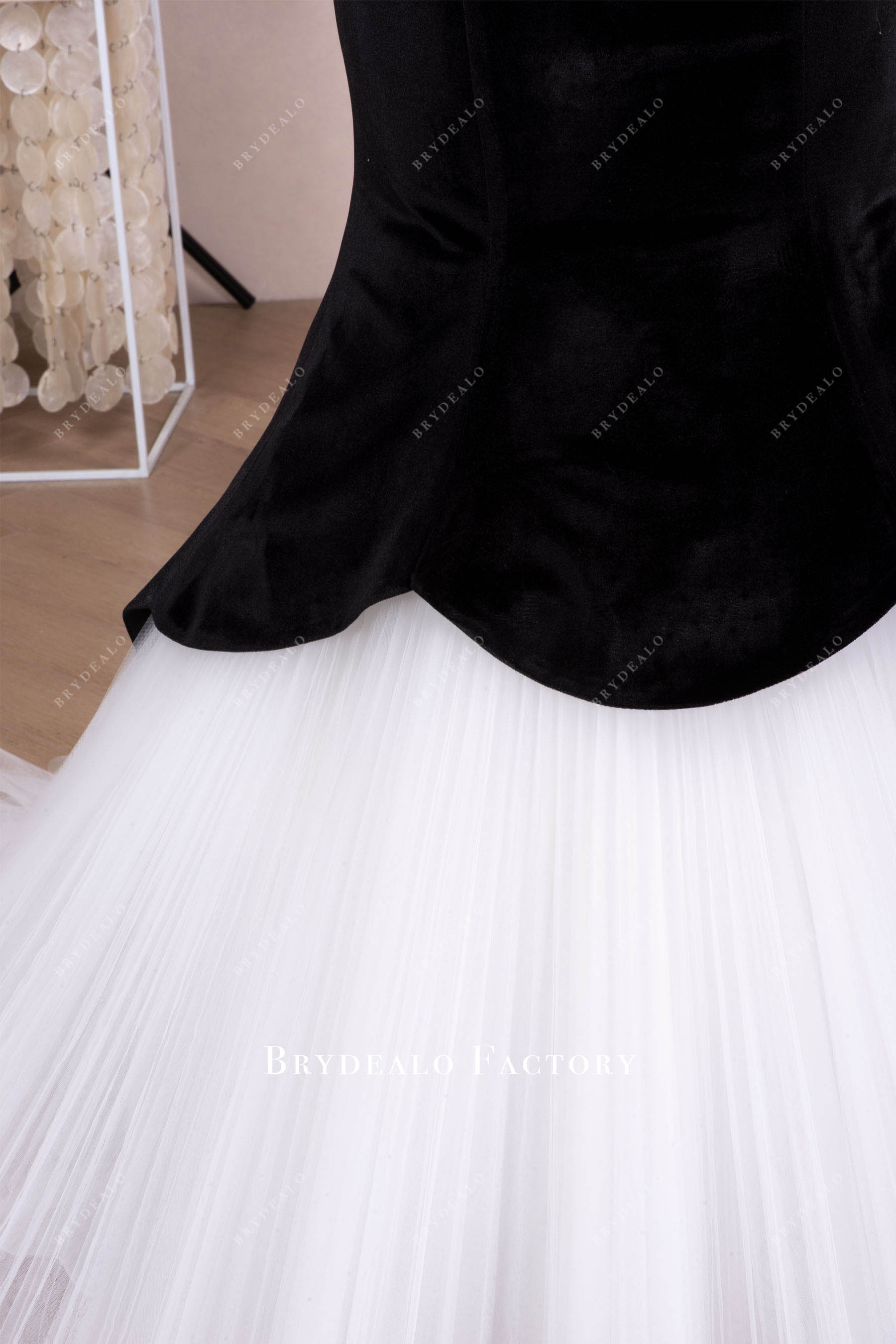 pleated tulle flare wedding dress