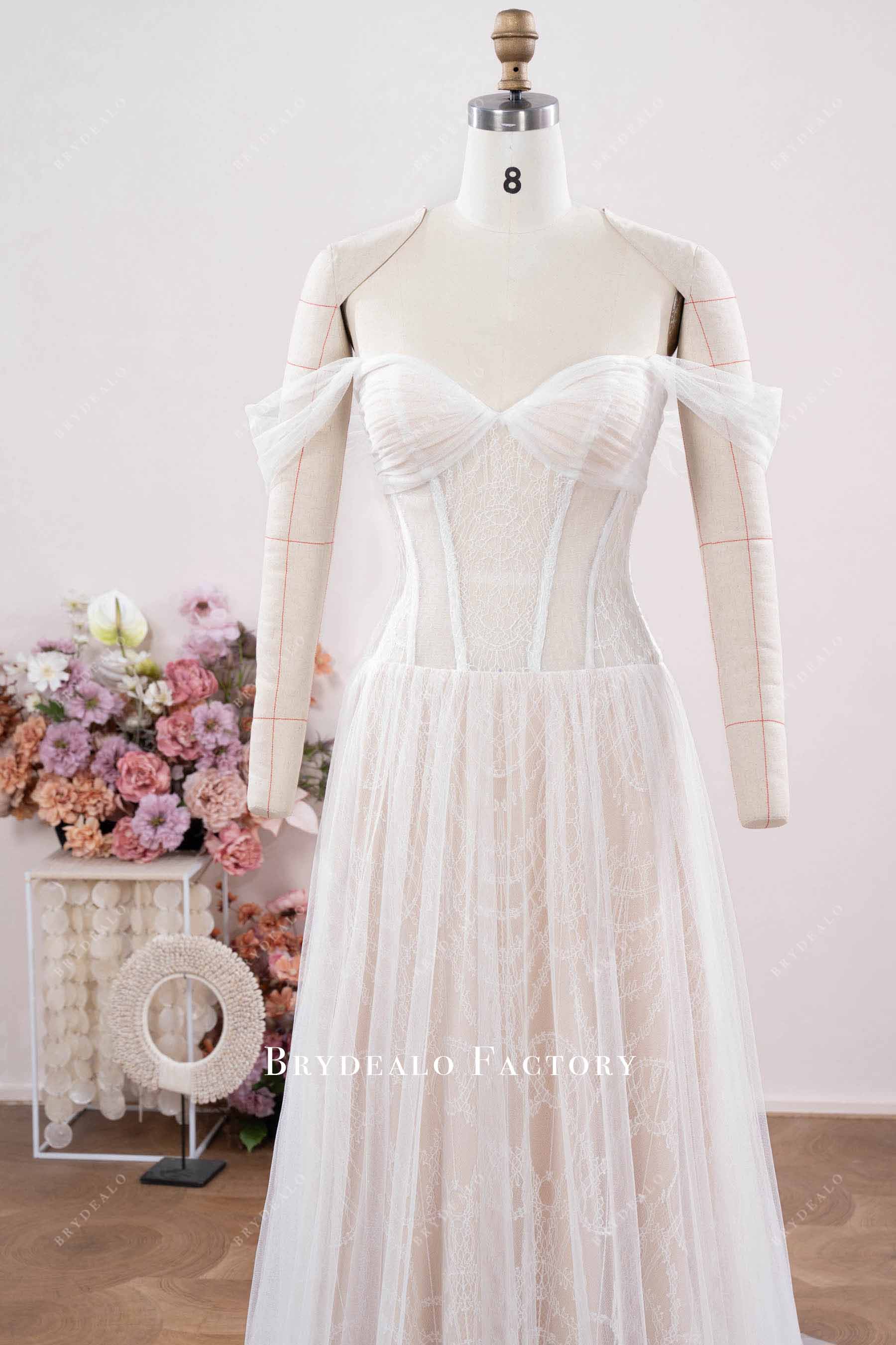 pleated tulle sweetheart neck wedding dress