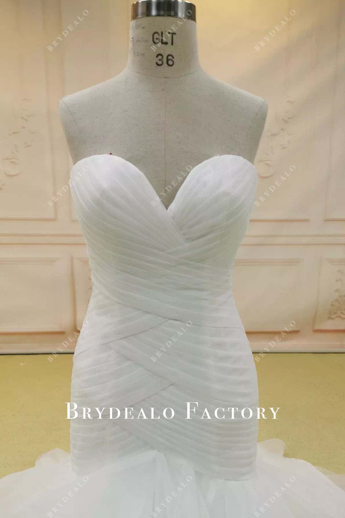 pleated tulle sweetheart neck wedding dress