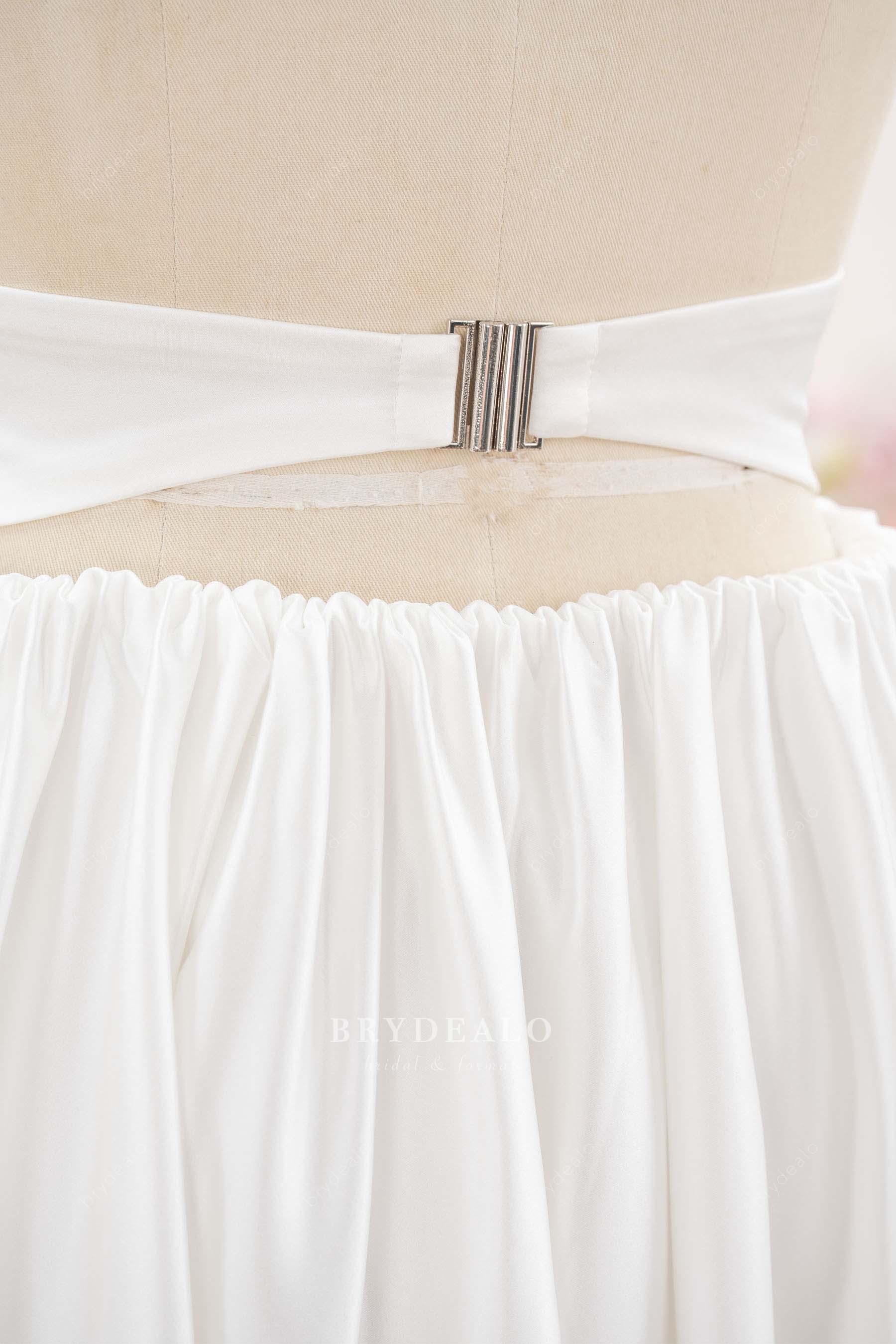 pleated waist satin wedding dress
