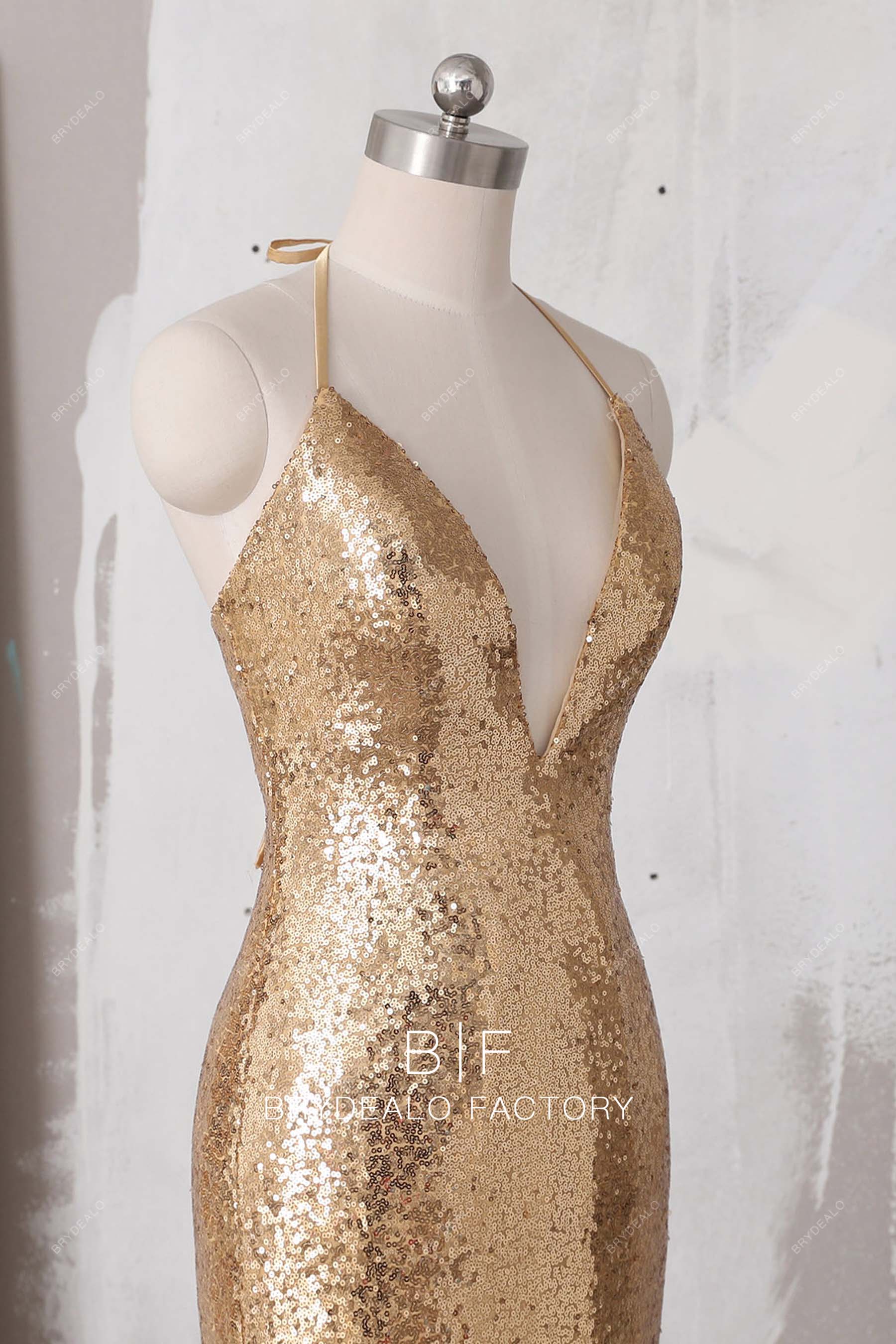 plunging-halter-neck-gold-sequin-formal-dress